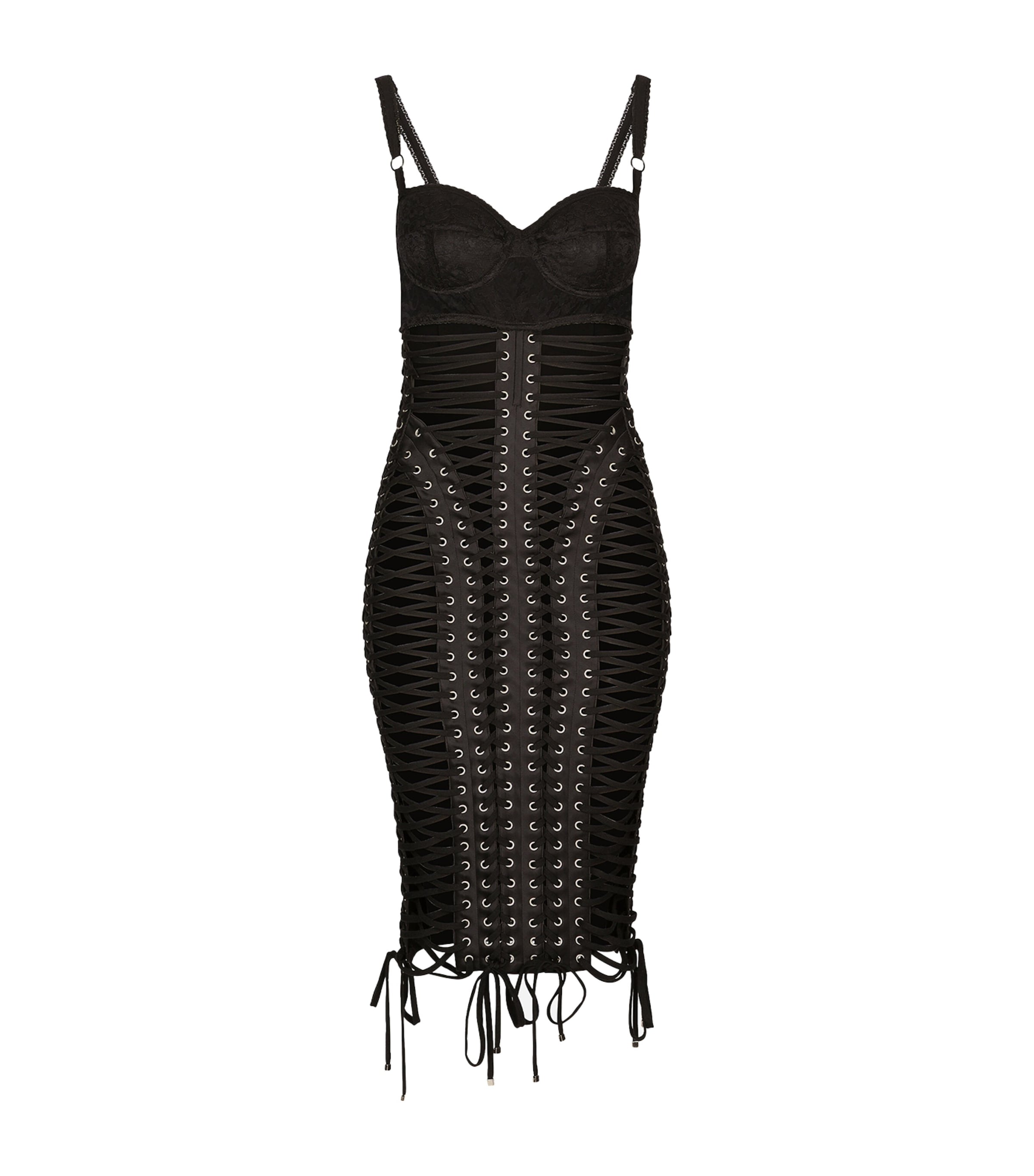 Dolce & Gabbana Lace-up Midi Dress In Black