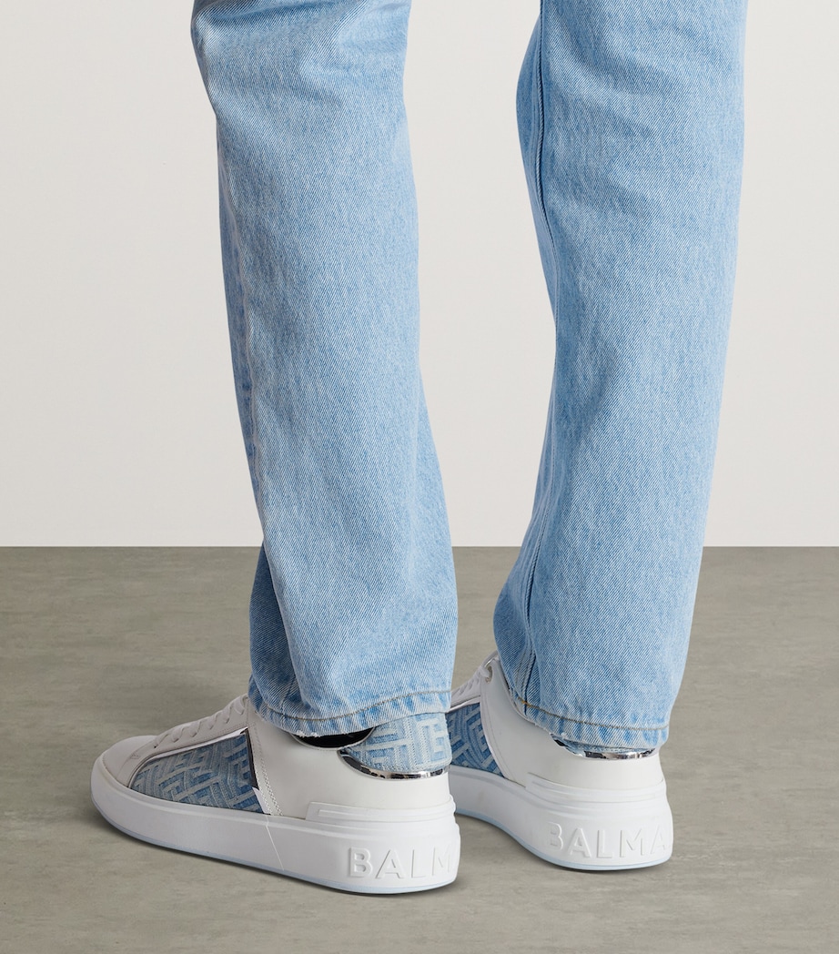 Balmain Leather-Denim B-Court Sneakers Bleu Denim/blanc Image 7