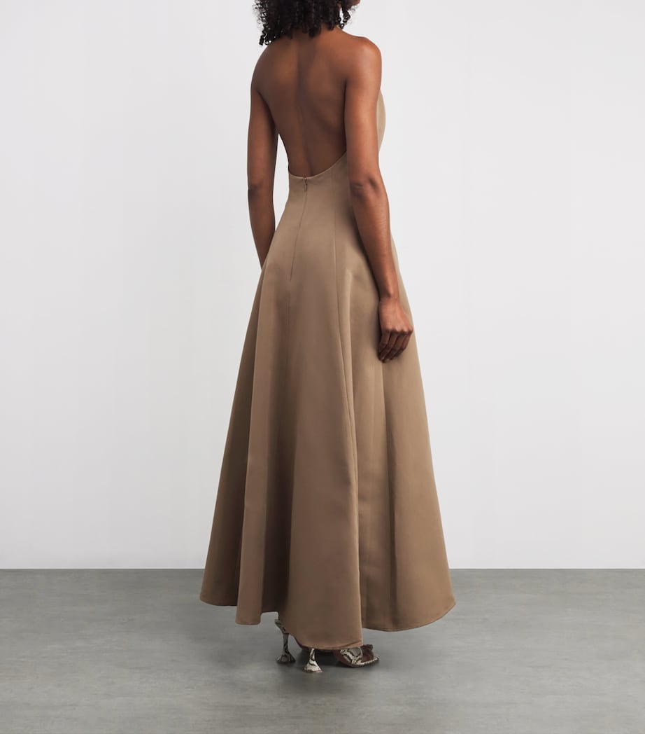 Cotton-Blend Halterneck Stella Maxi Dress TAUP TAUPE Image 3