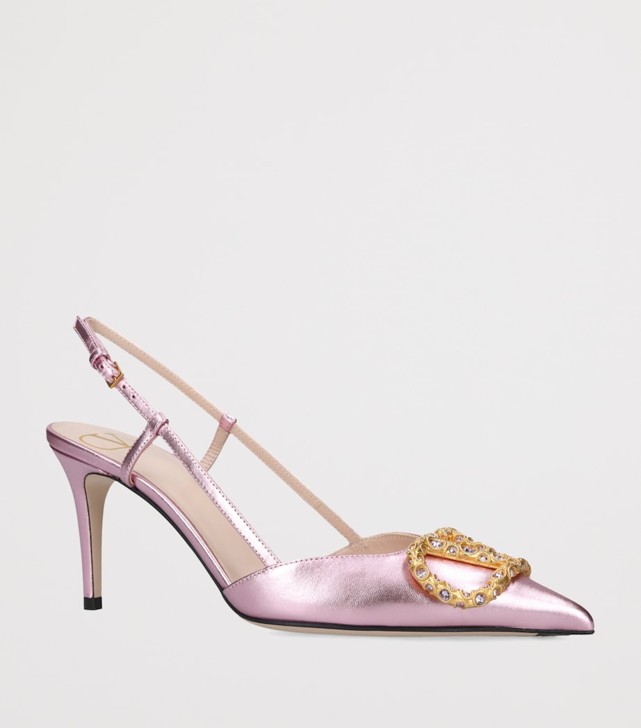 Leather VLogo Strass Slingback Pumps 80 PALE PINK Image 3
