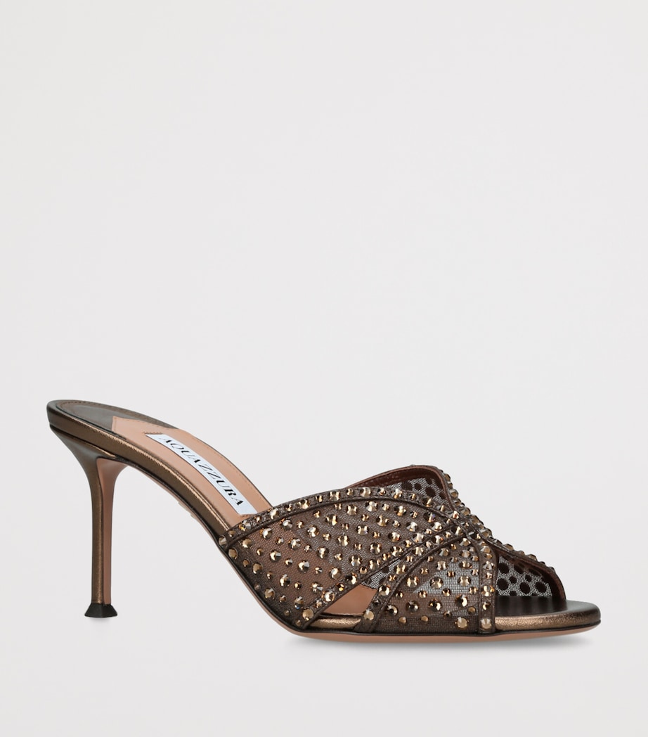 Aquazzura Crystal Lover Heeled Mules 75 Dark Brown Image 3