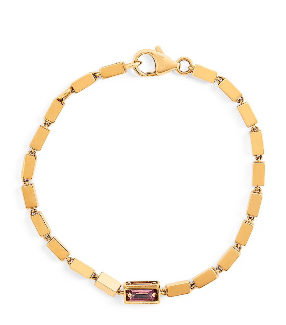 Yellow Gold and Rainbow Sapphire Block-Chain Bracelet 18K YG/PS Image 1