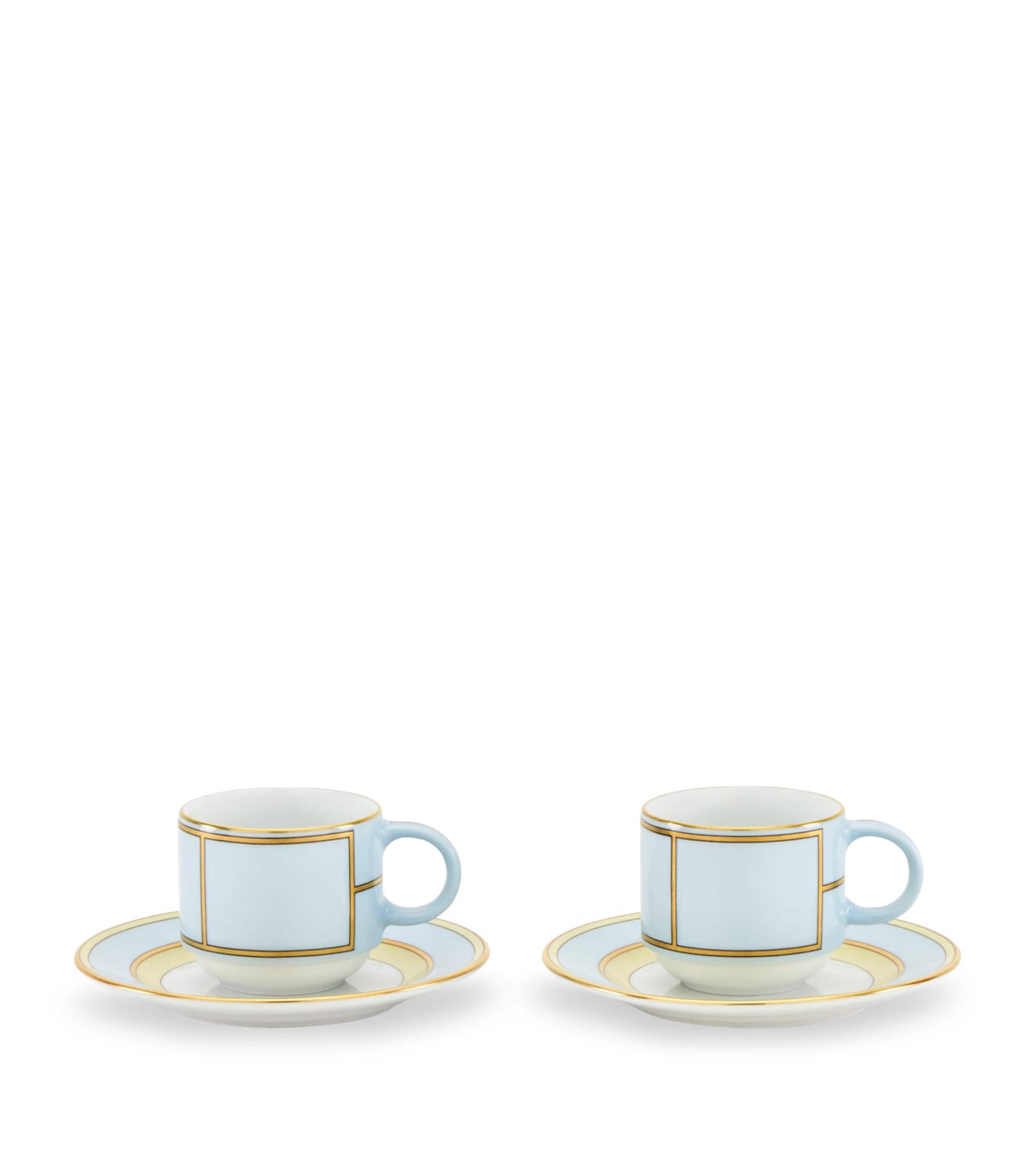 Ginori 1735 Set Of 2 Colonna Diva Celeste Coffee Cups And Saucers In Blue