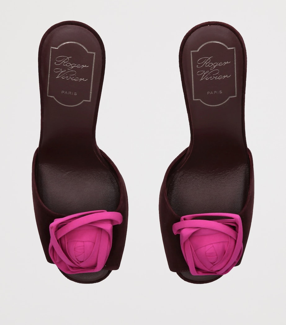 Roger Vivier Suede Rose Mules 85 Brown/oth Image 3