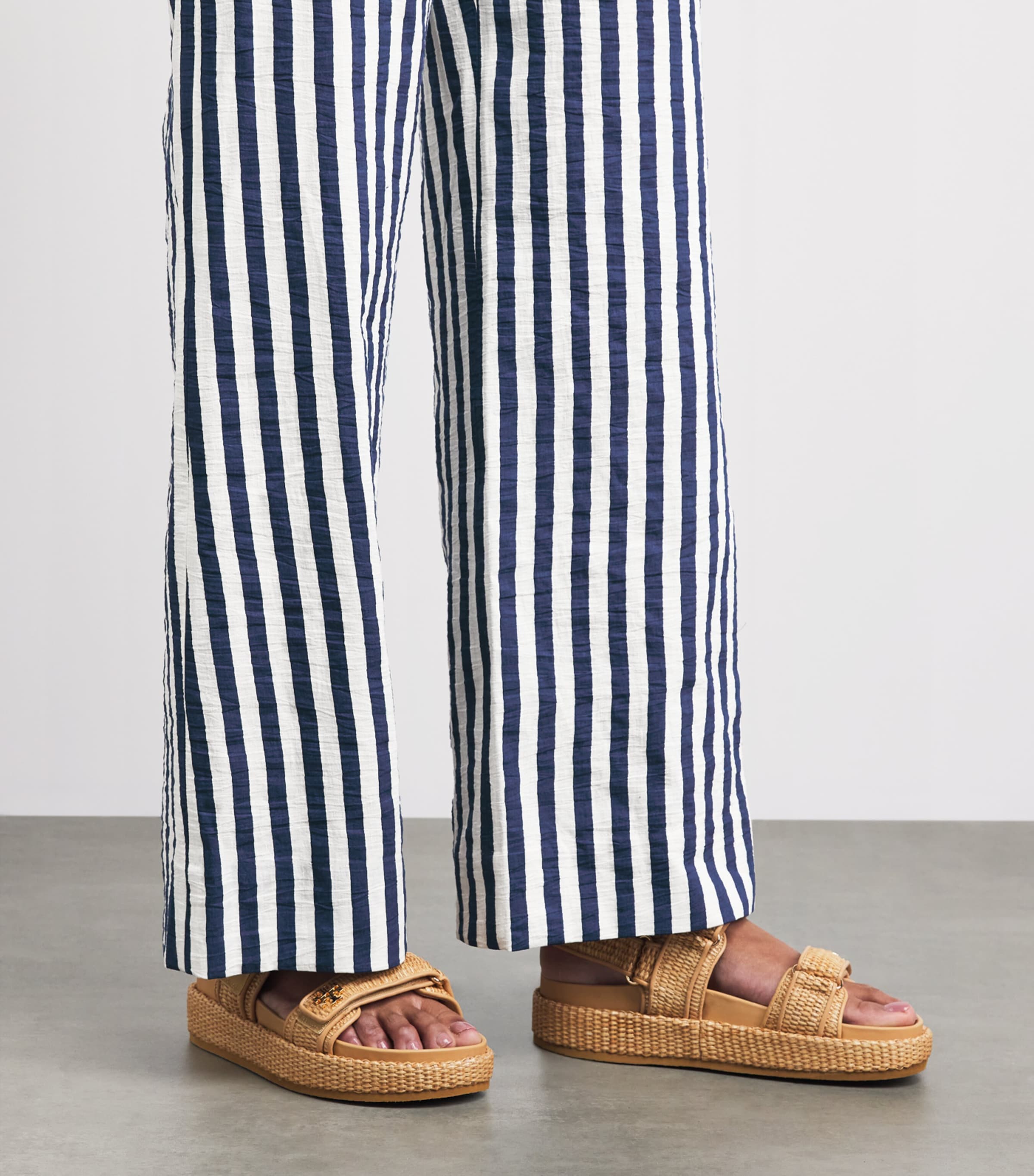 Maje Womens Stripe Wide-Leg Trousers White/blue Image 3