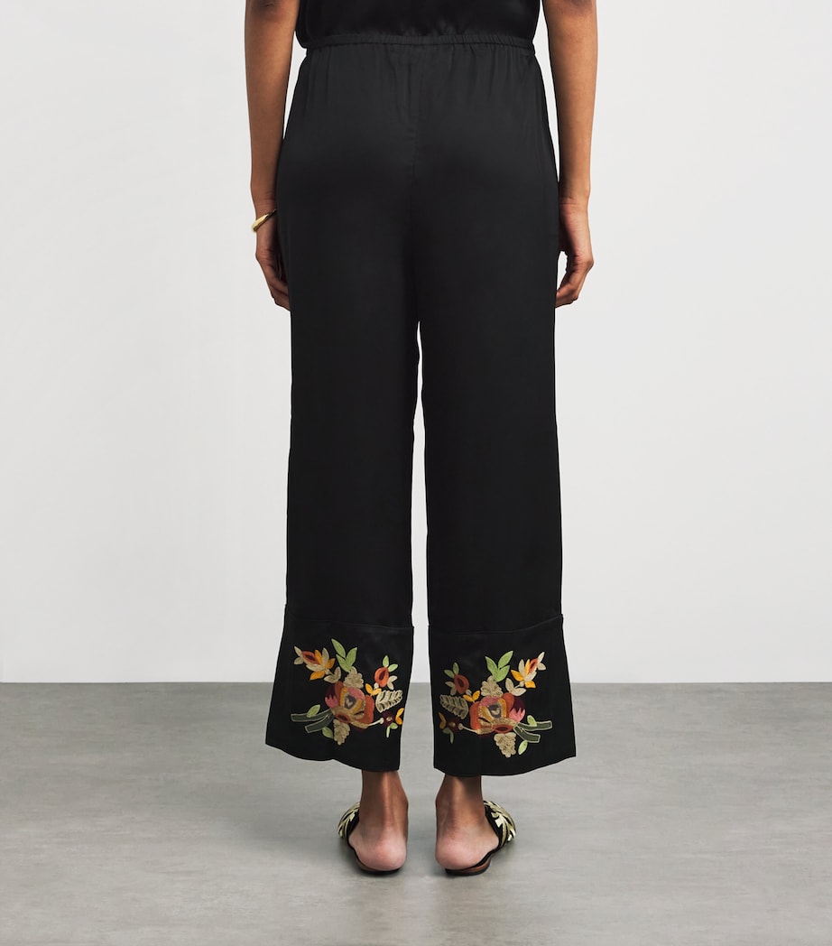 Cuffed Floral Embroidered Trousers BLACK Image 4