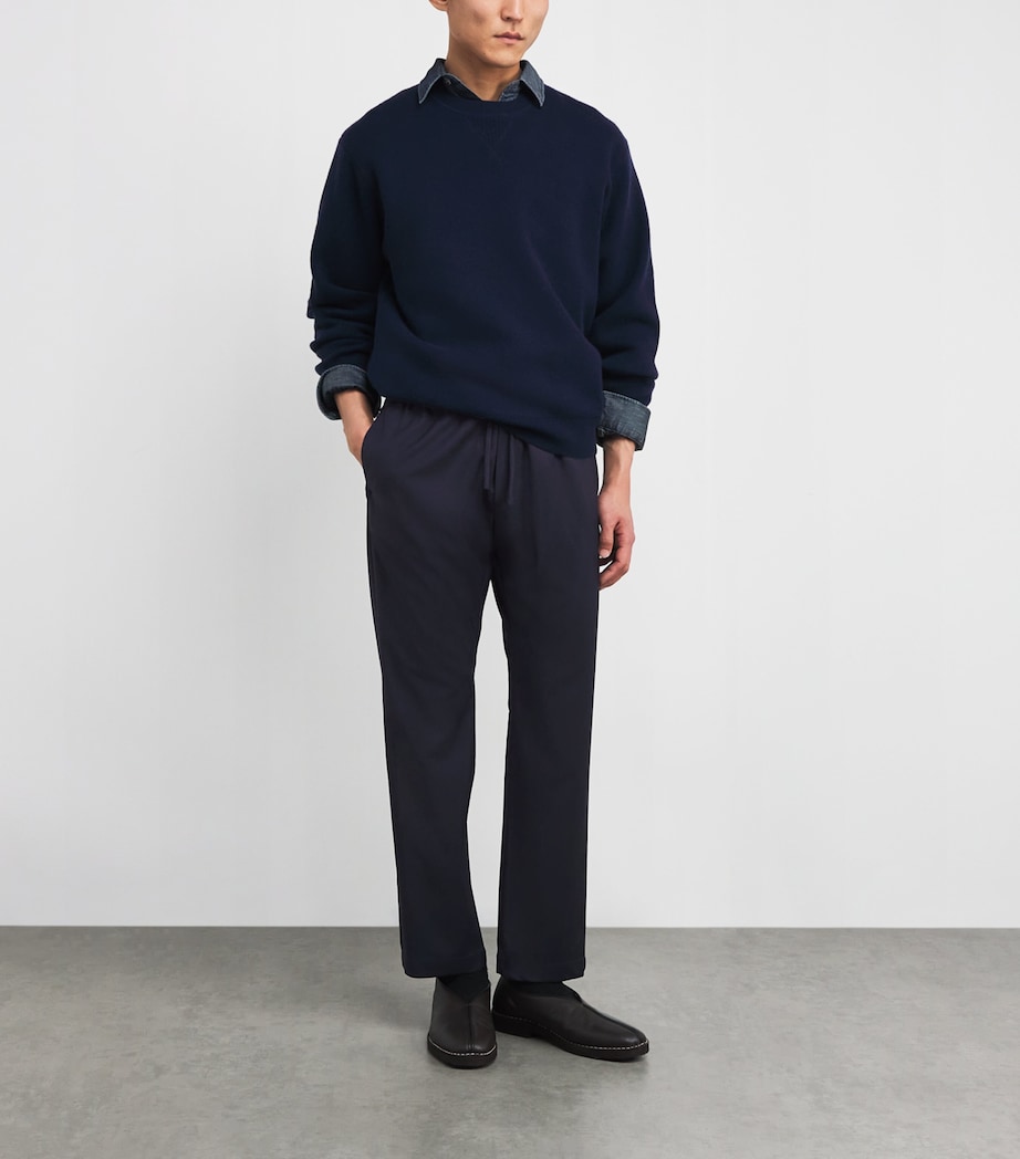 Virgin Wool Drawstring Trousers 170 NAVY Image 2