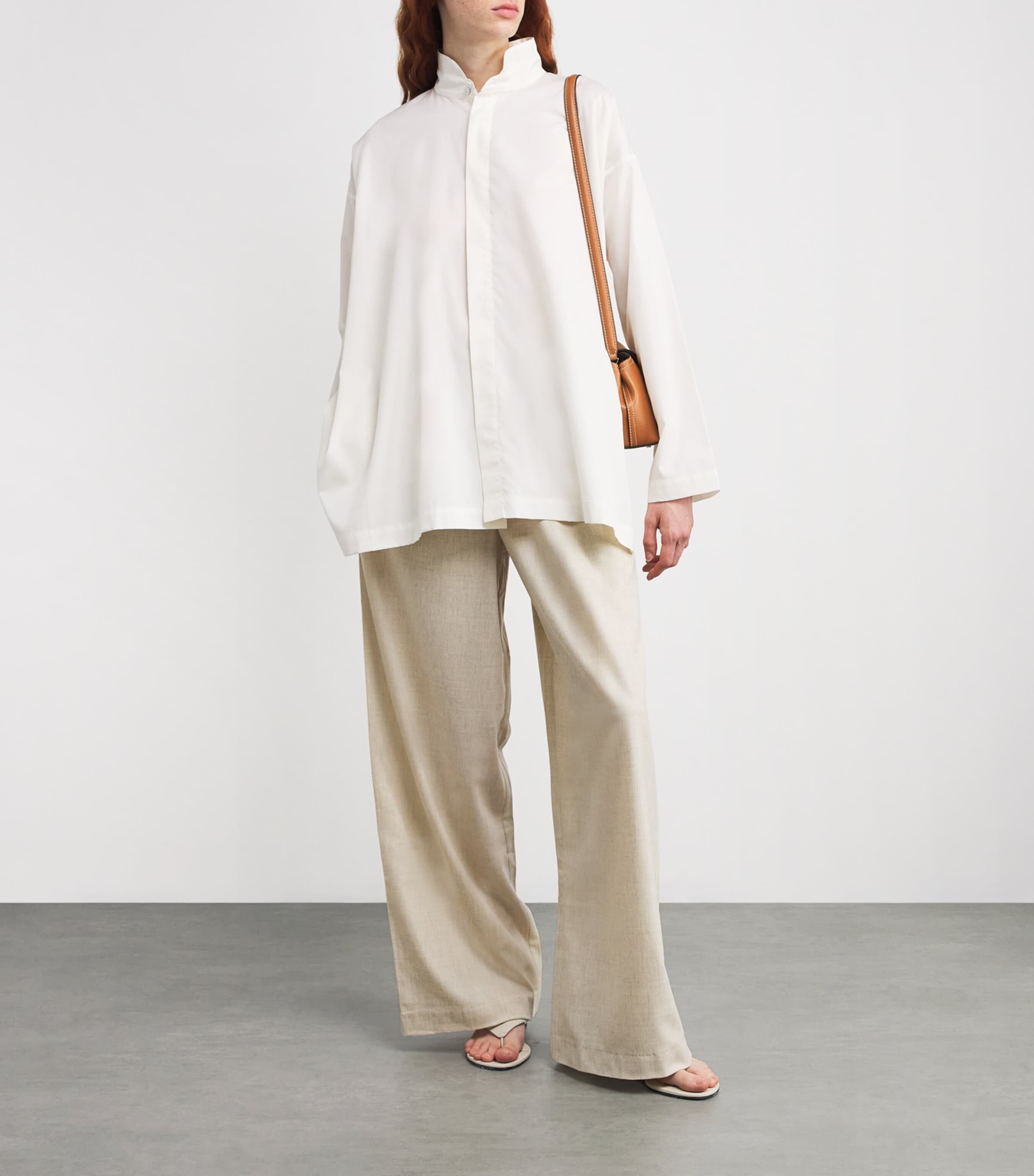 Cotton Slim Double Stand-Collar Shirt IVORY Image 2