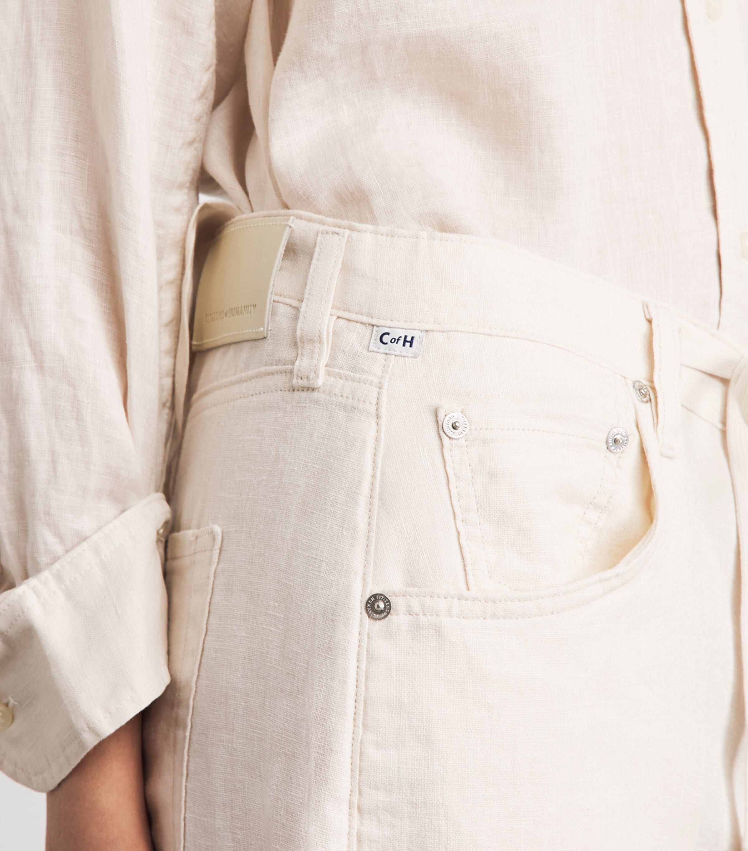 Citizens of Humanity Womens Denim Brynn Drawstring Trousers Pale Stone Image 3