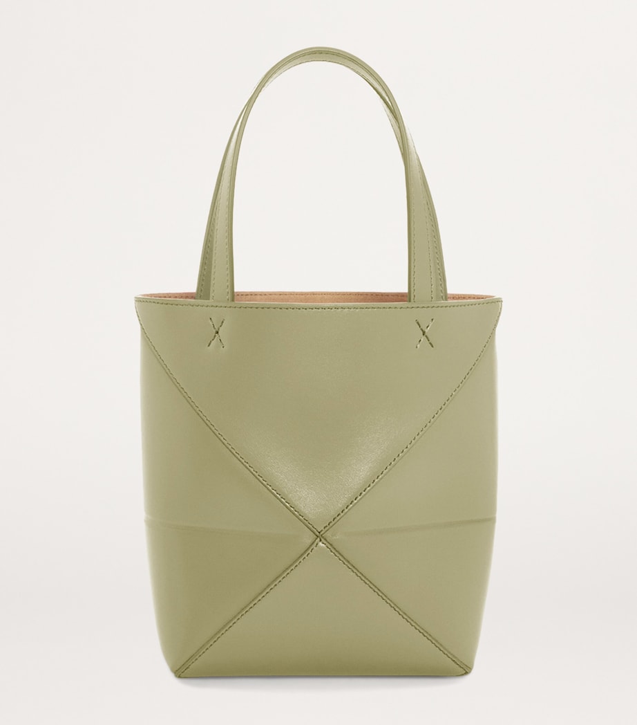 Mini Leather Puzzle Fold Tote Bag EUCALYPTUS GREEN Image 3