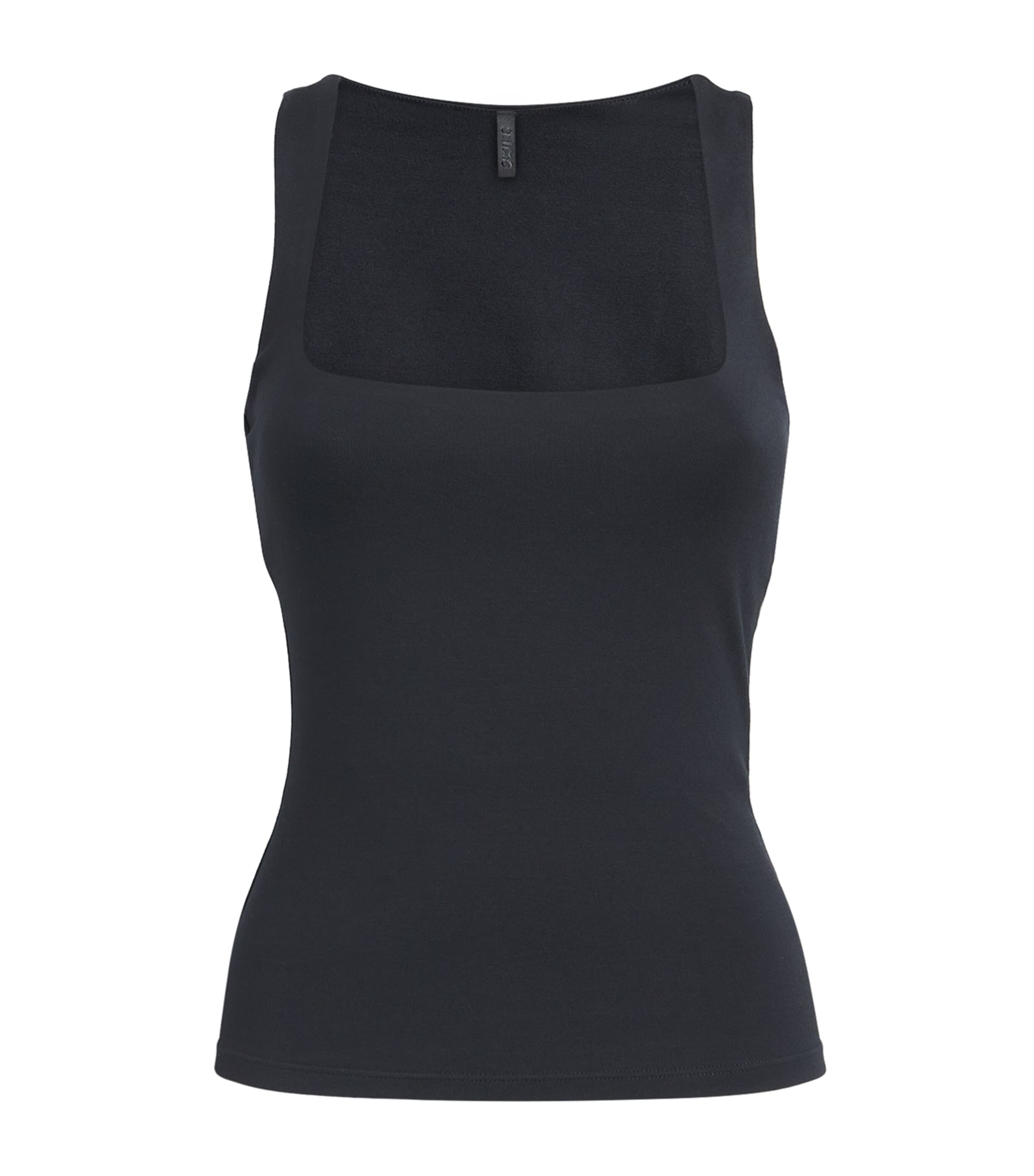 Skims Smooth Layers Square-neck Cami Top In Black