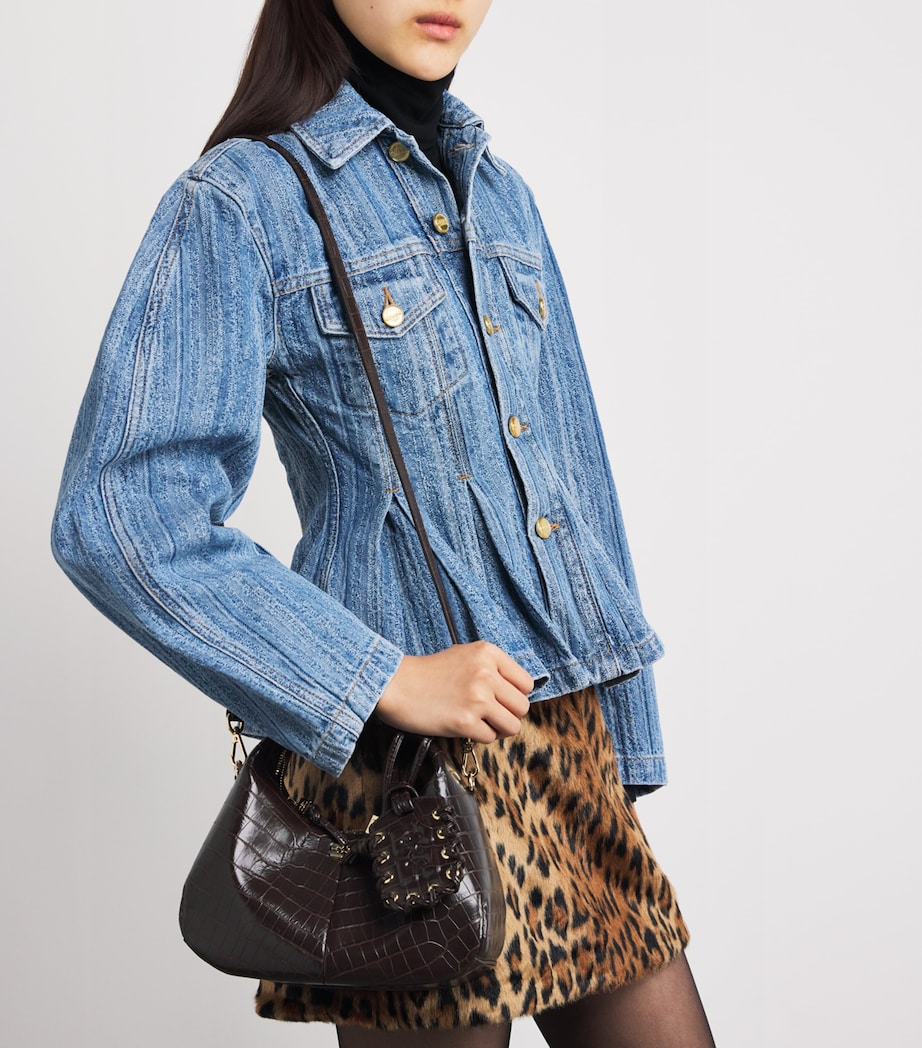 Mini Croc-Embossed Top-Handle Bag 890 CHOCOLATFONDANT Image 5