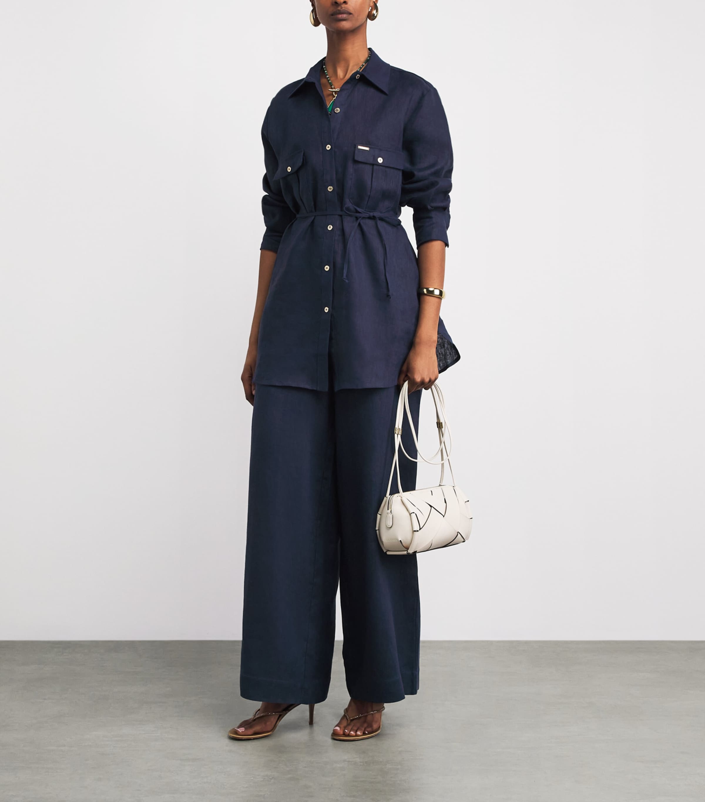 Melissa Odabash Womens Linen Serena Wide-Leg Trousers Navy Image 2