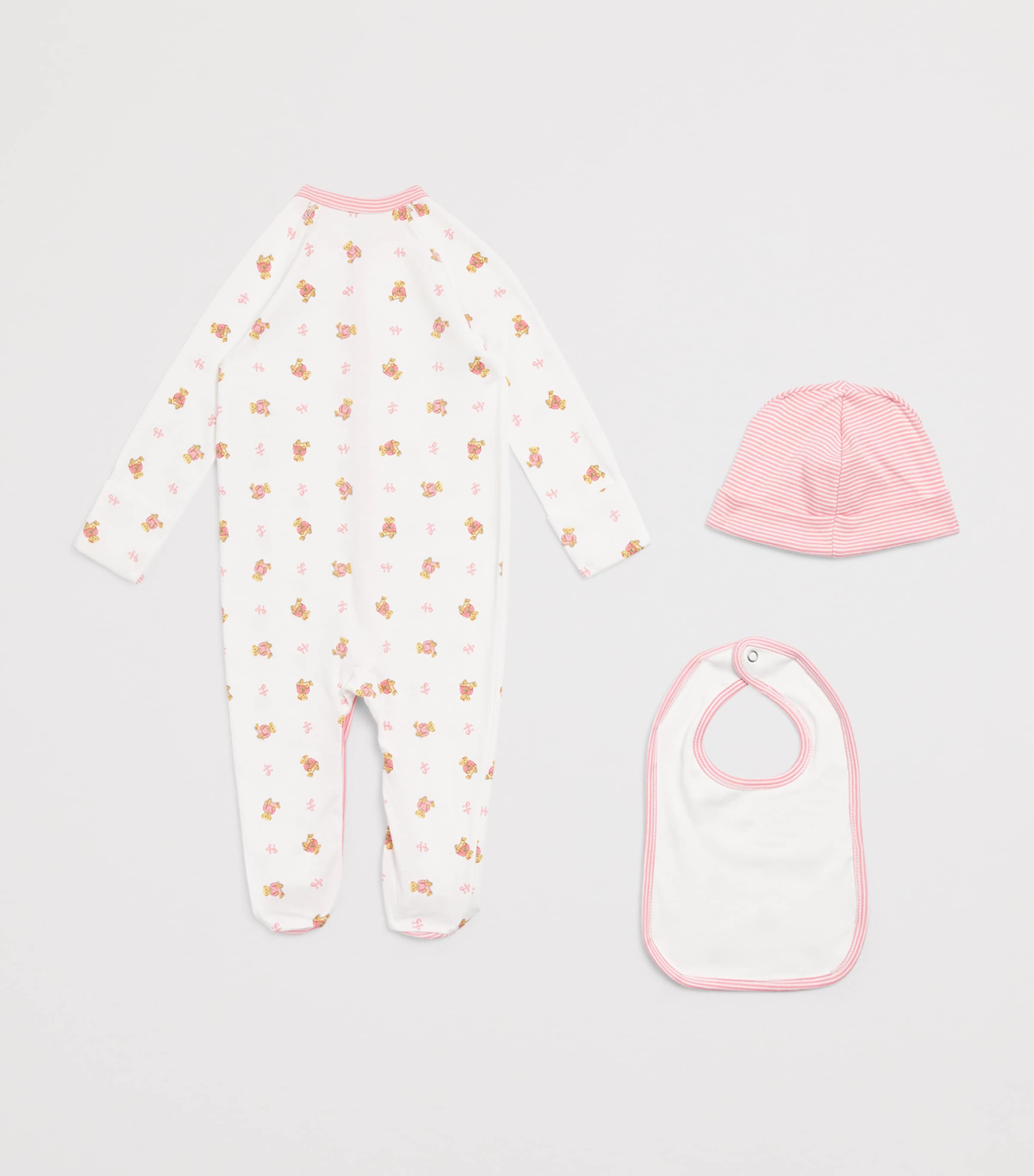 Cotton All-In-One, Hat and Bib Set (3-9 Months) WHITE MULTI/PNK BIND Image 2