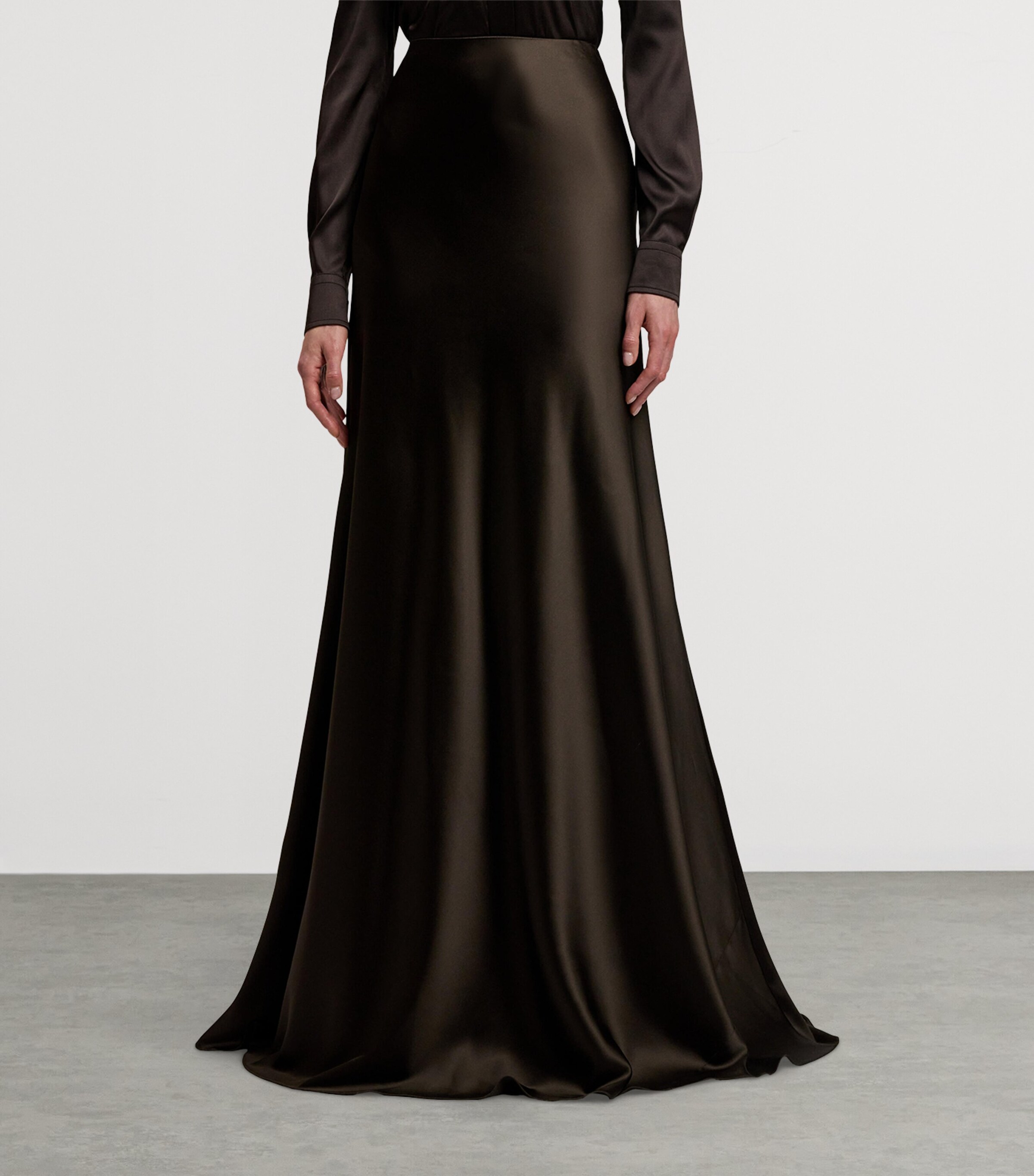 Stretch-Satin Masina Maxi Skirt DARK BROWN Image 6