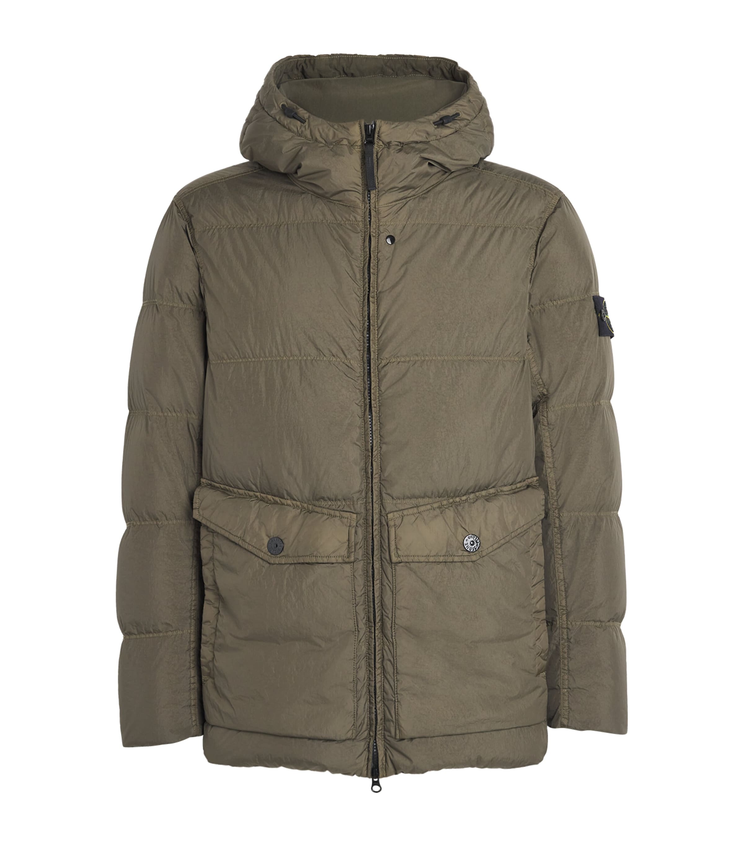 Stone Island Green Recycled Nylon Reps Hooded Down Jacket In Green