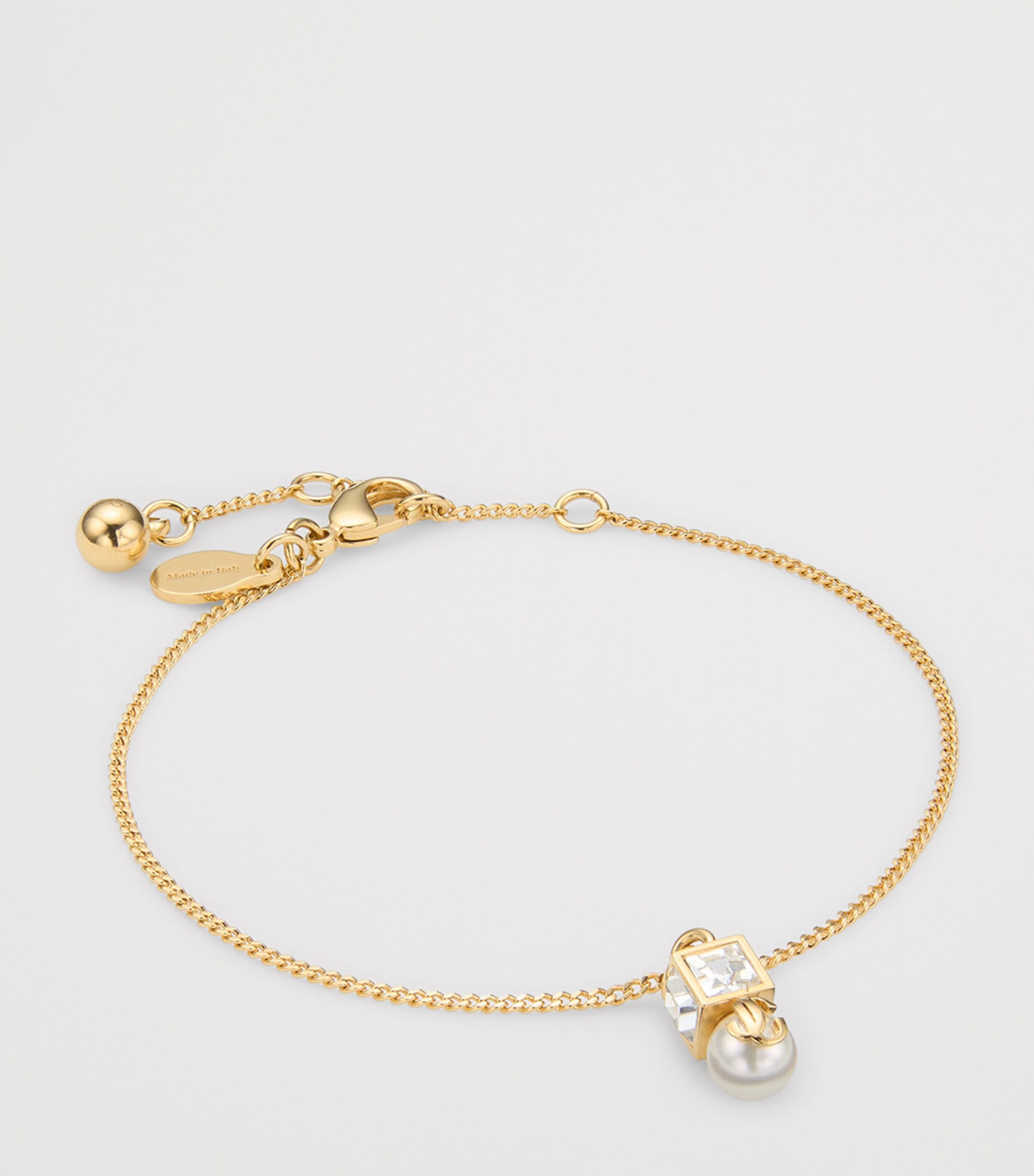 Jimmy Choo Faux Pearl Cube Logo Bracelet Gold/white/crystal Image 2