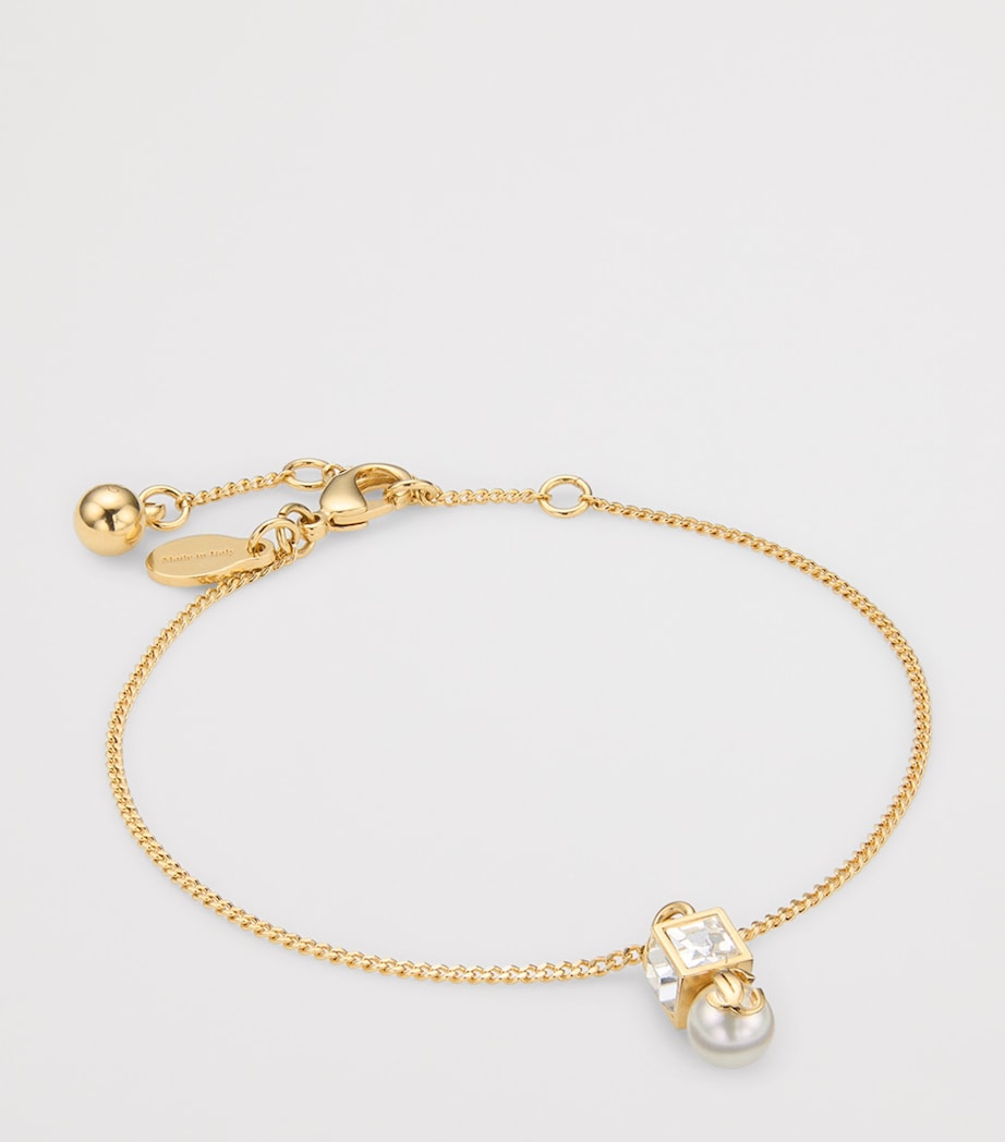 Jimmy Choo Faux Pearl Cube Logo Bracelet Gold/white/crystal Image 2