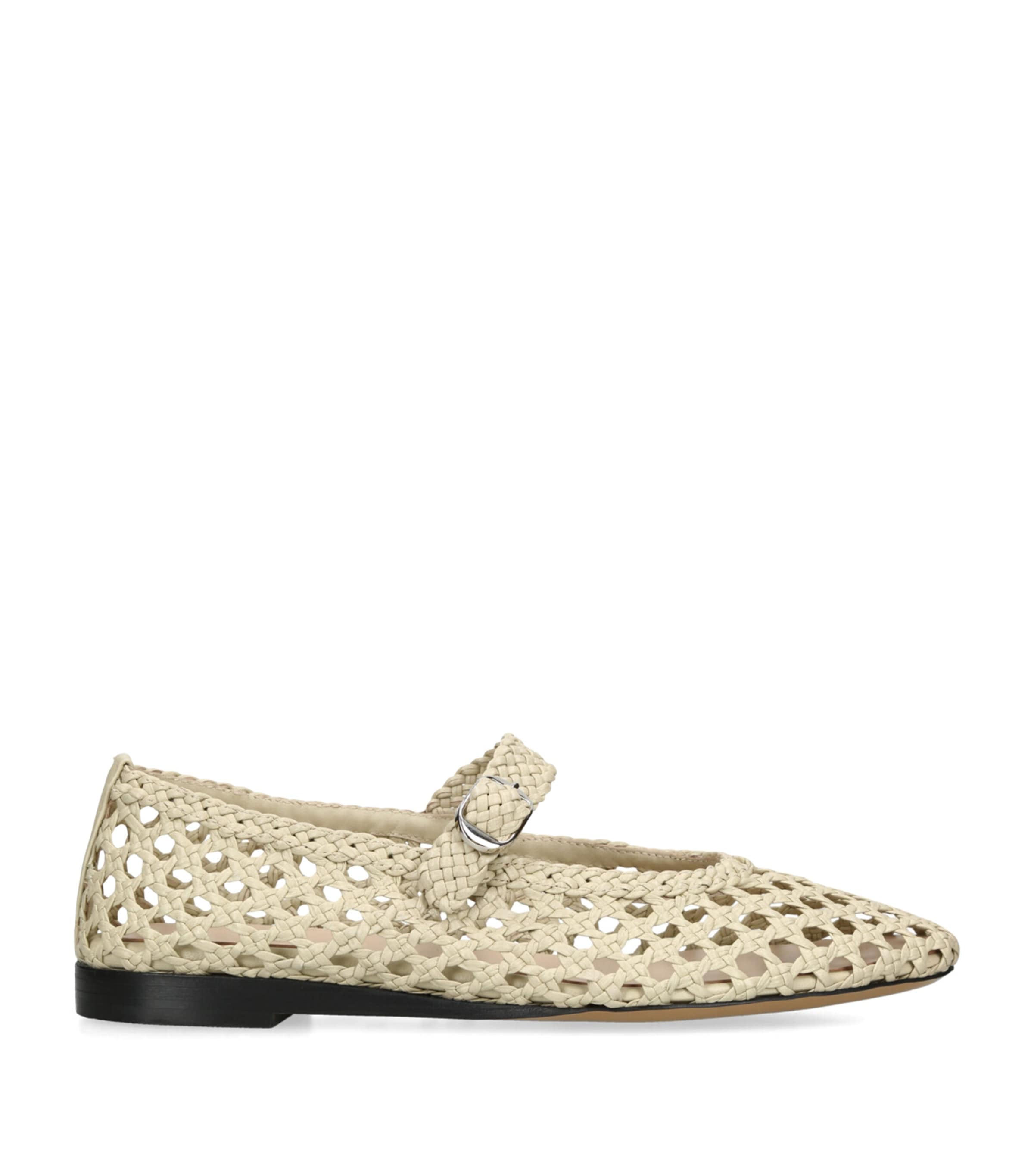 Shop Le Monde Beryl Leather Woven Mary Janes In White