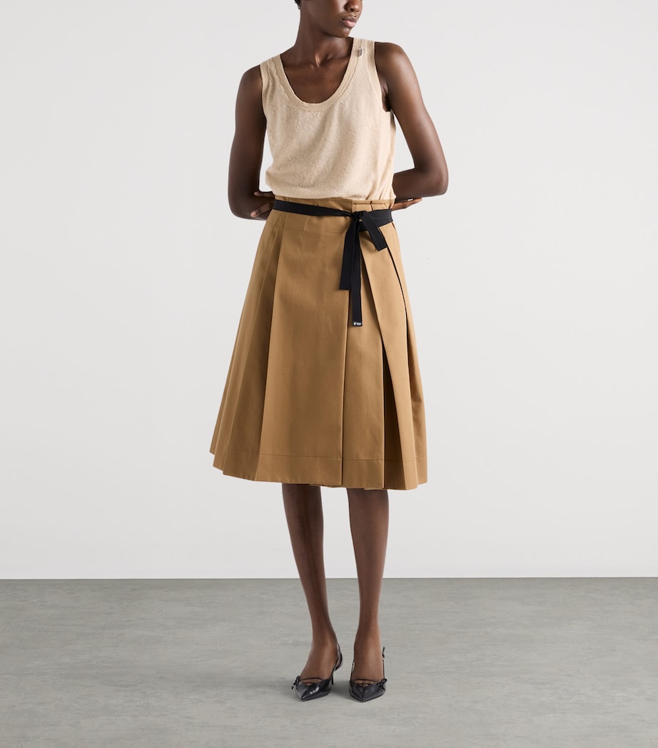 Prada Womens Gabardine Pleated Skirt Brown Image 2