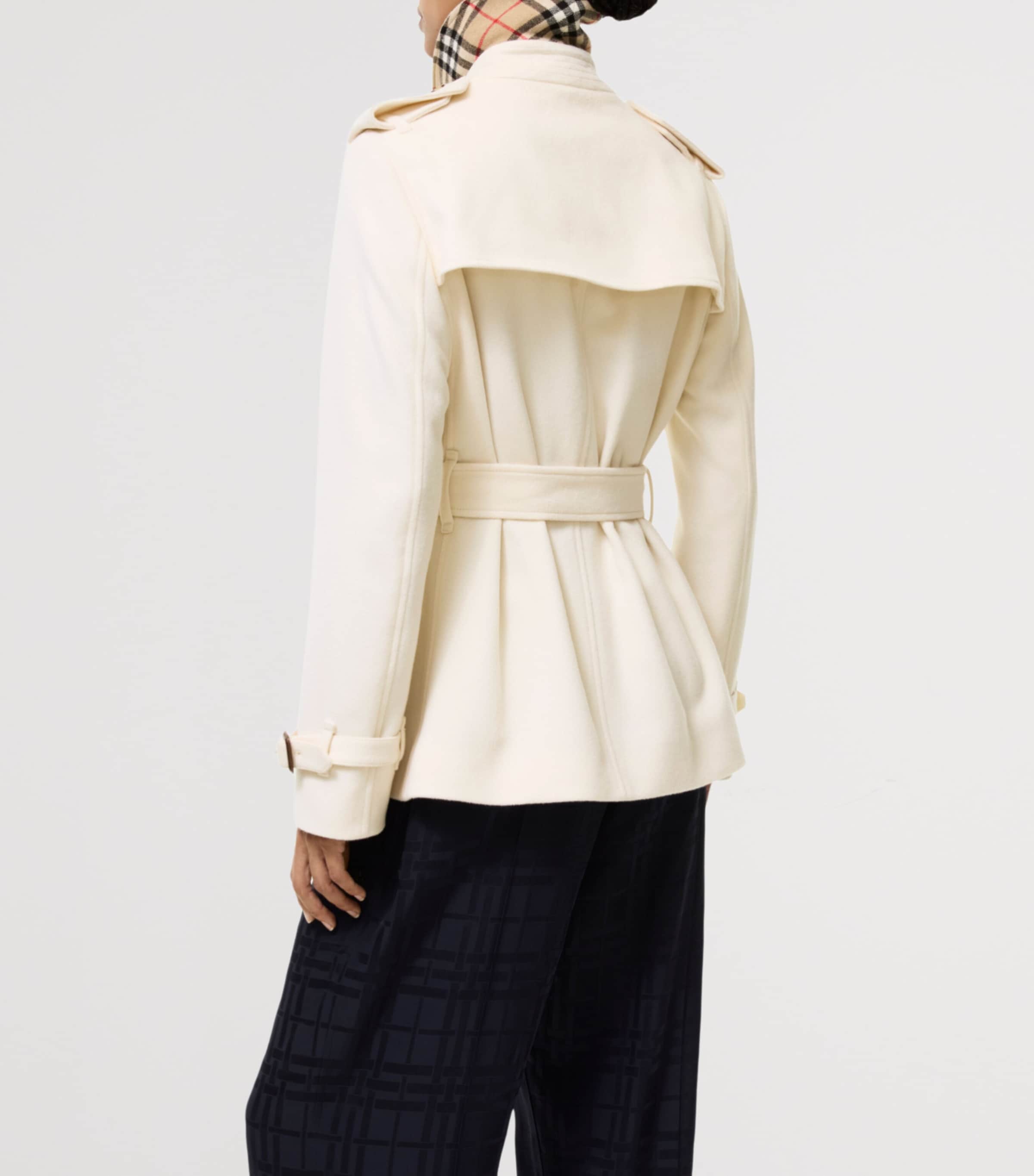 Burberry Womens Cashmere Kensington Trench Jacket Ivory White Image 5