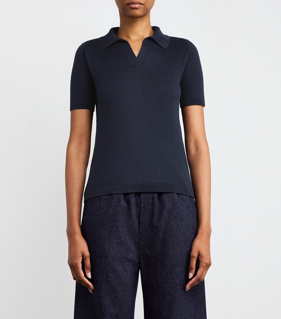Silk-Cotton Open Polo Shirt NAVY Image 3