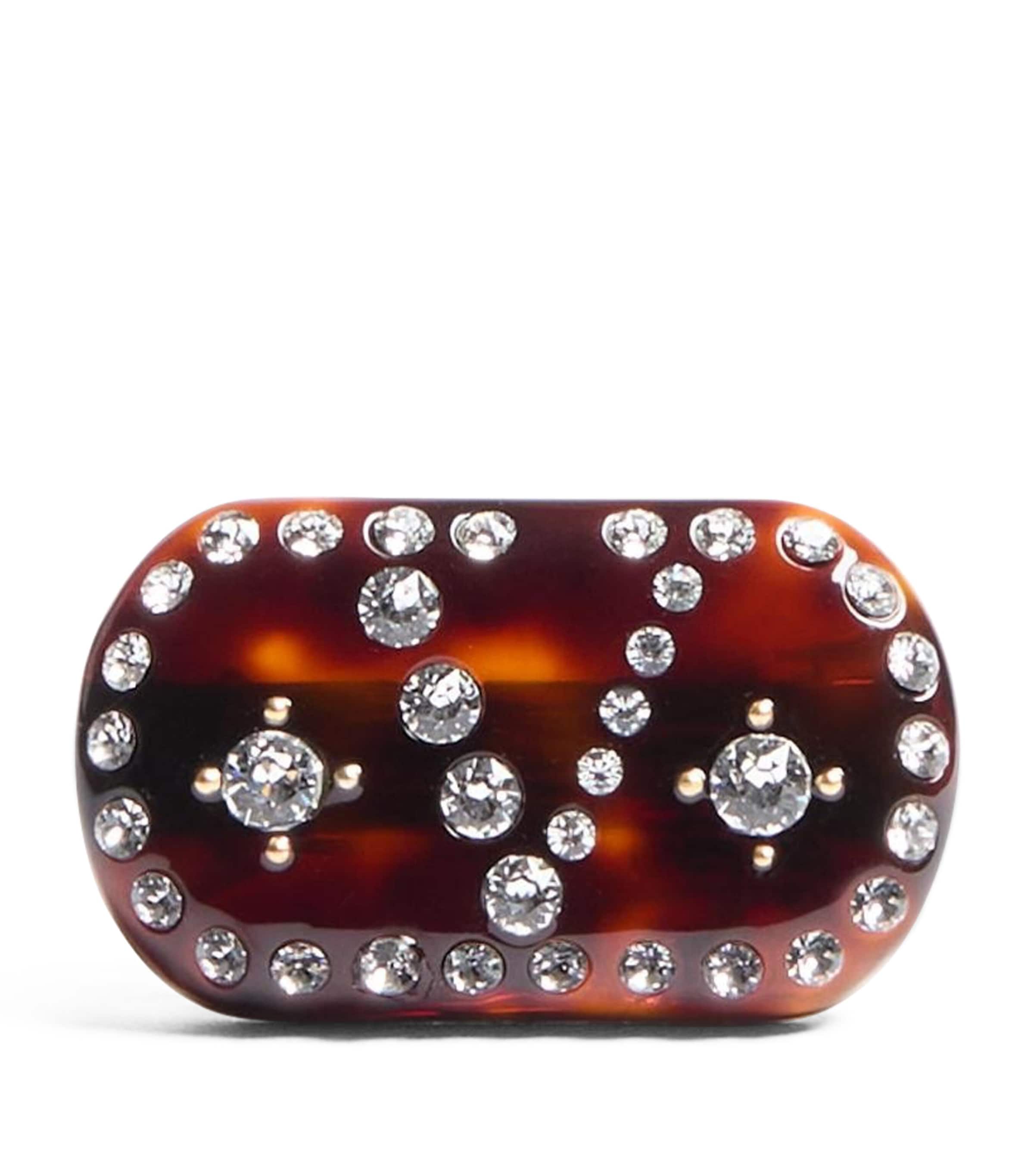 Valentino Garavani Tortoiseshell Green Hair Clip With Crystals And Gold Details Women In Brown