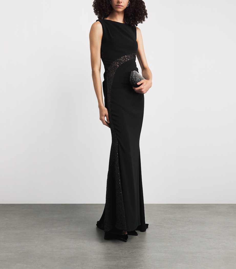 Talbot Runhof Womens Embellished Draped Gown Black Image 2