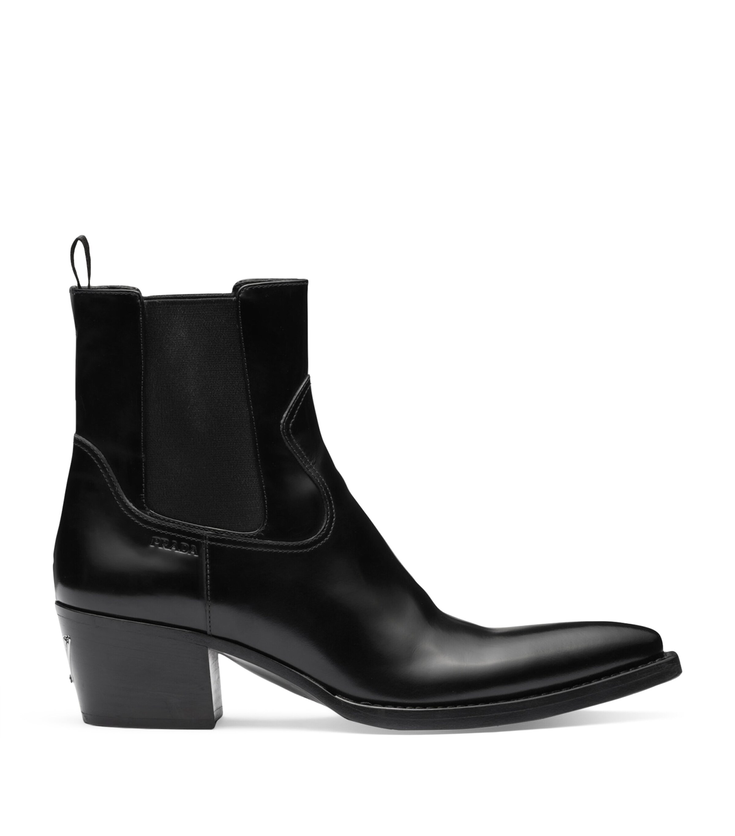 Prada Brushed Leather Ankle Boots 55 In Black