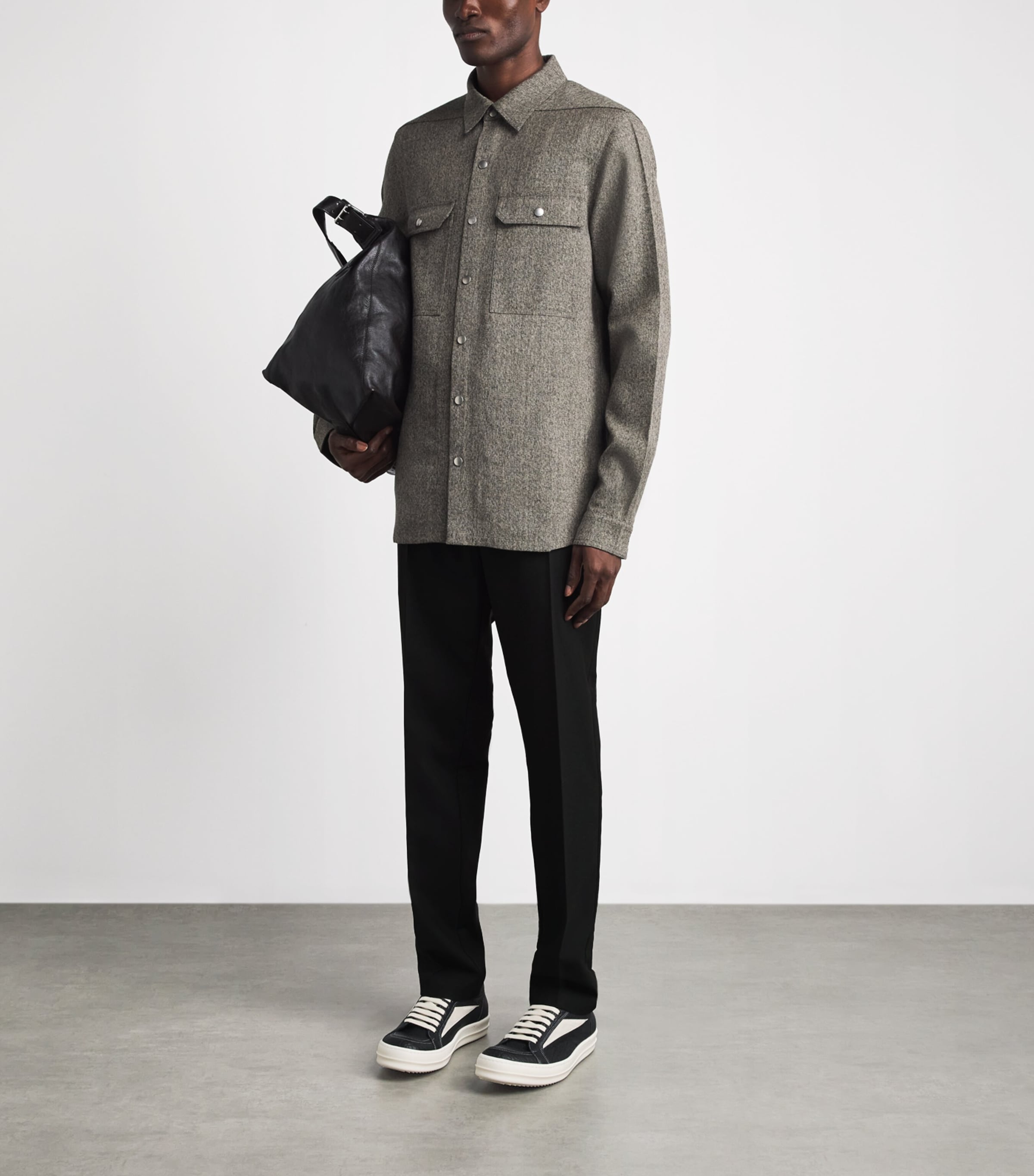 Rick Owens Mens Wool-Blend Slim Drawstring Trousers Black Image 2