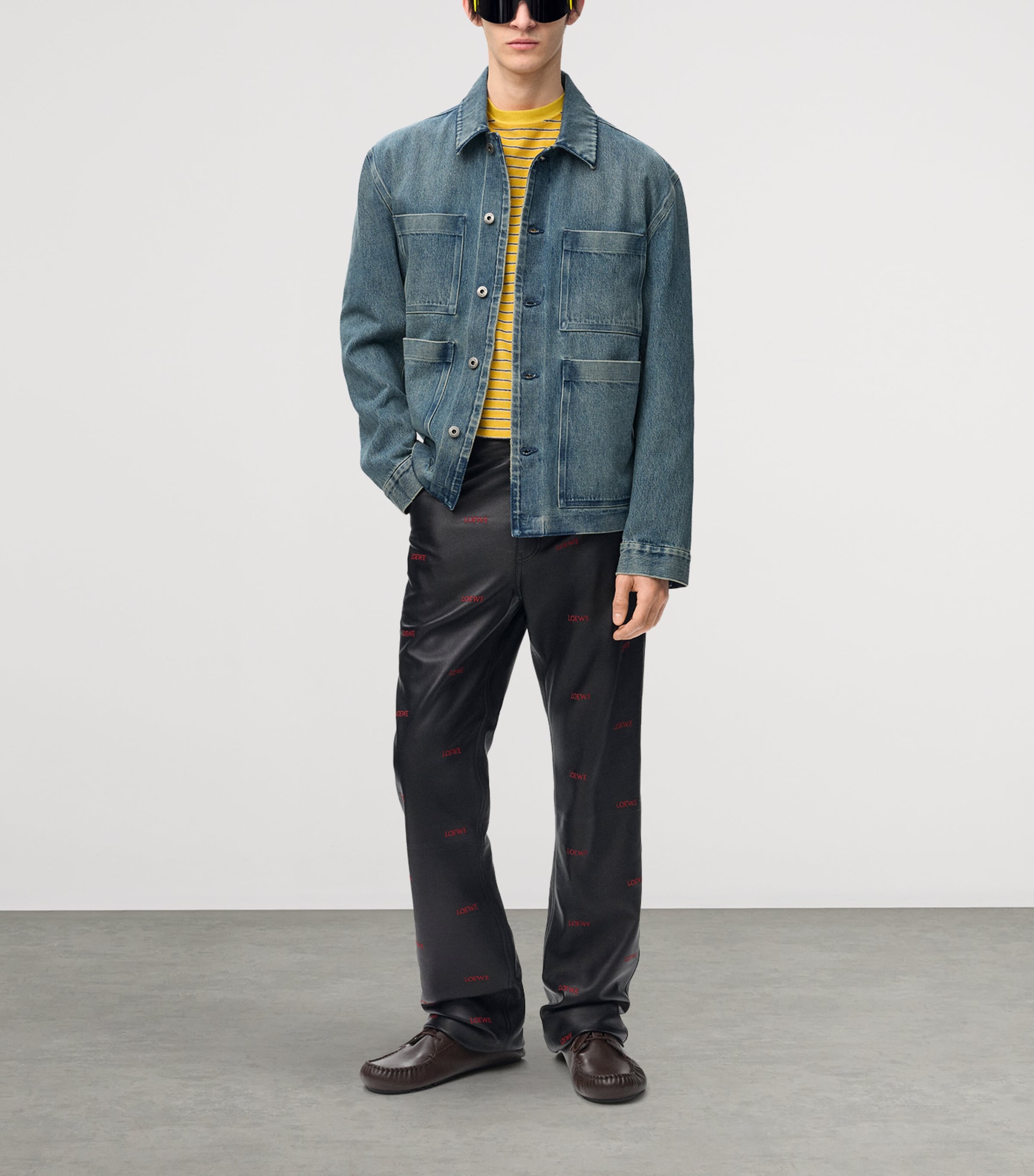 LOEWE Mens Leather-Patch Denim Jacket Denim Blue Image 2