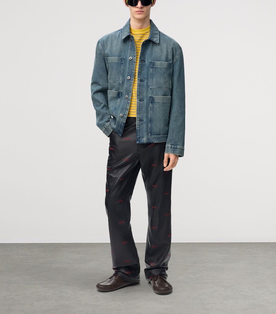 LOEWE Mens Leather-Patch Denim Jacket Denim Blue Image 2