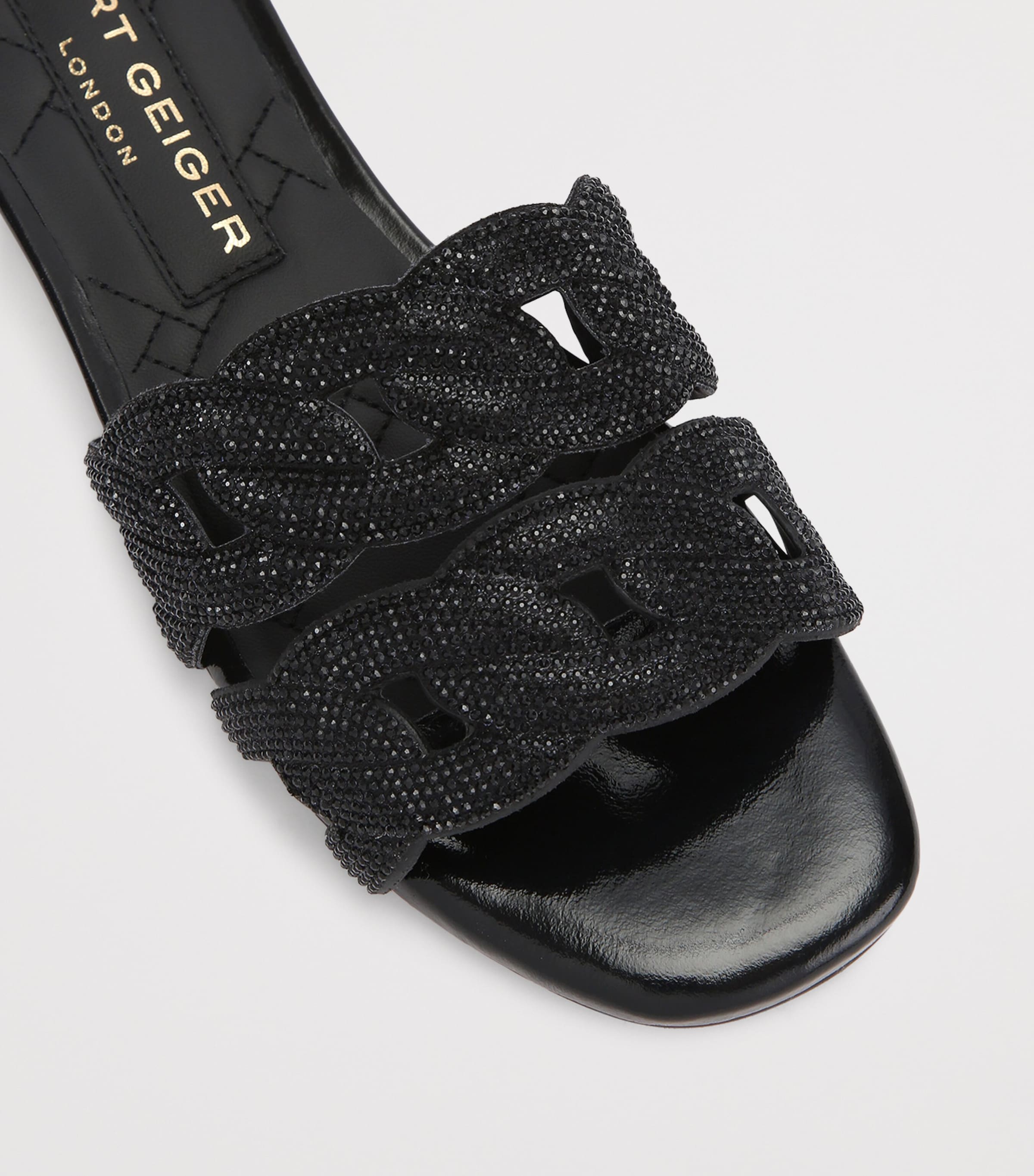 Leather Embellished Chain Sandals BLACK Image 3