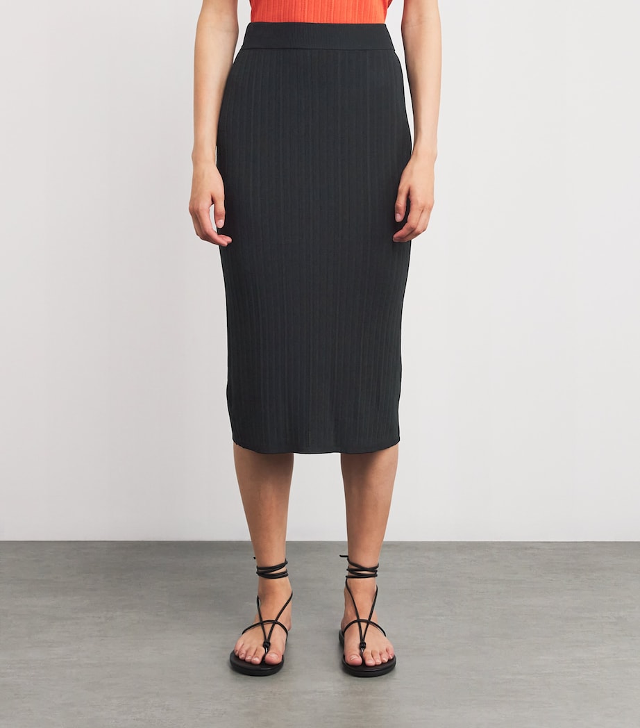 Ribbed Knit Midi Skirt BLACK Image 3