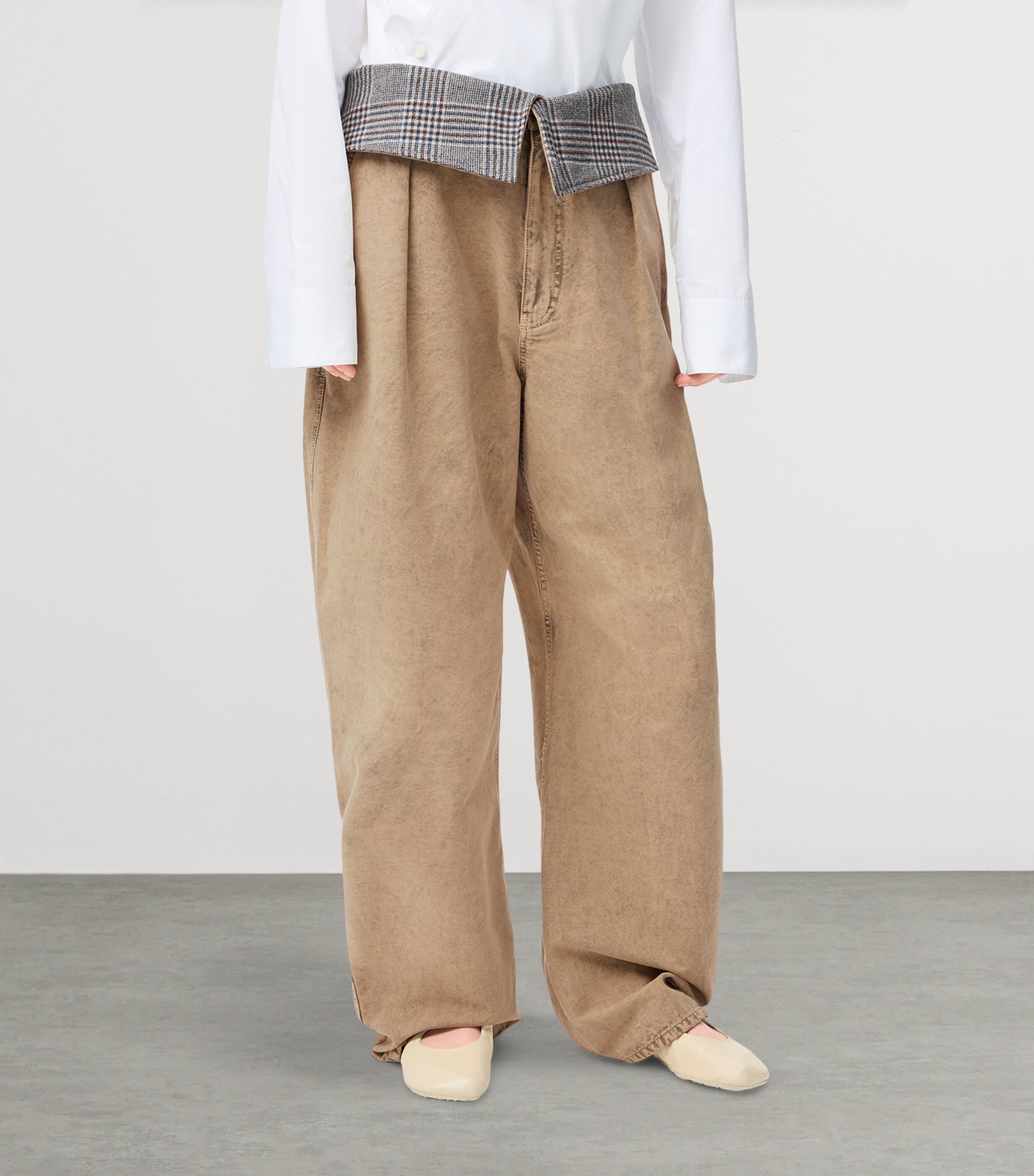 Cotton-Wool Barrel Jeans BEIGE Image 3