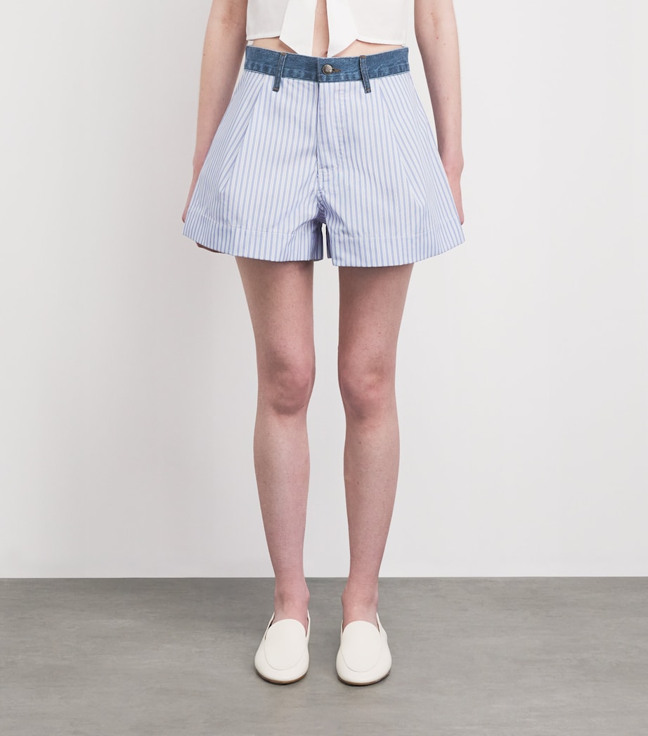 Sandro Paris Womens Poplin Denim-Trim Shorts Blue / Green Image 4