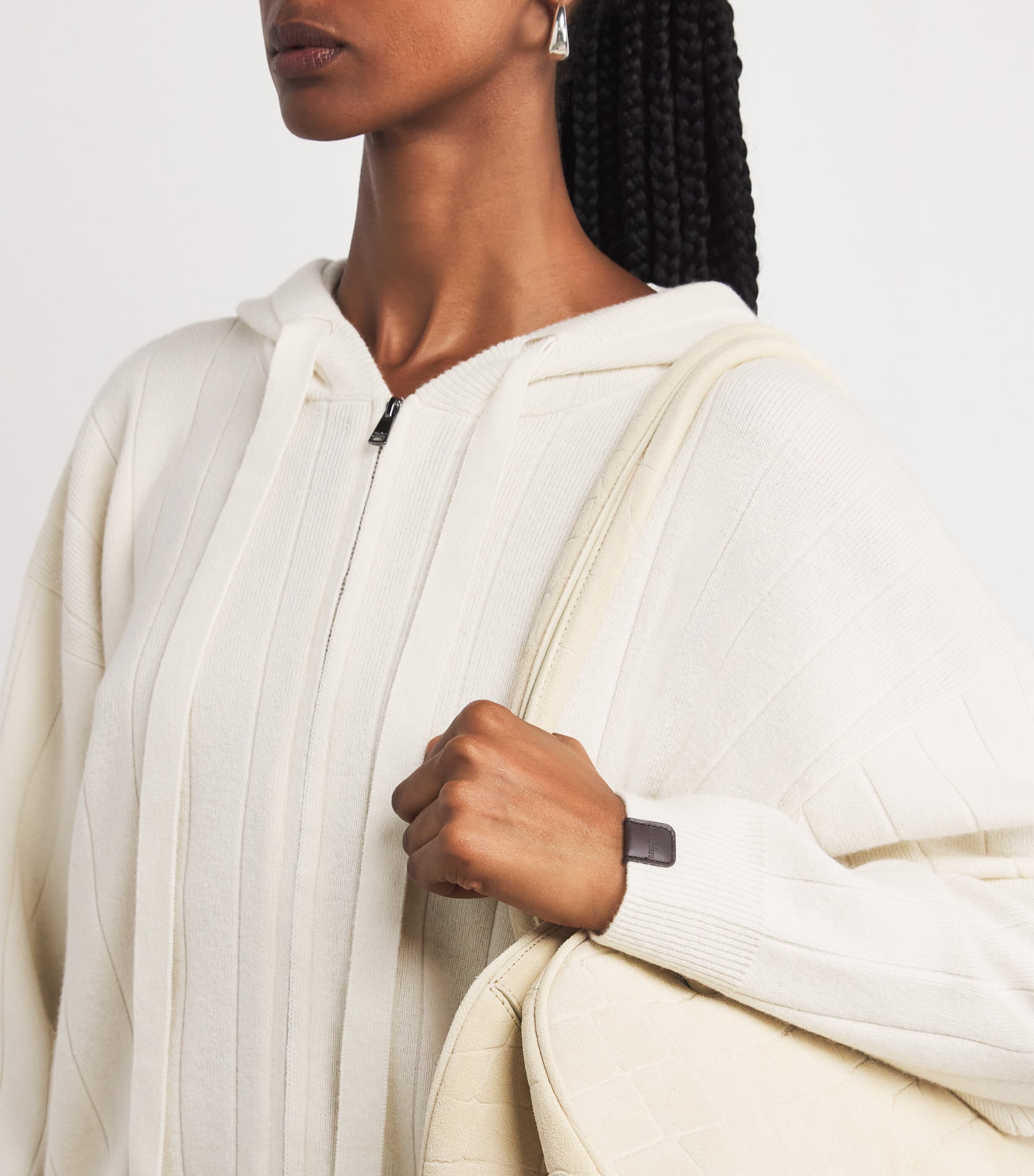 Cashmere Zip-Up Hoodie WHITE Image 6