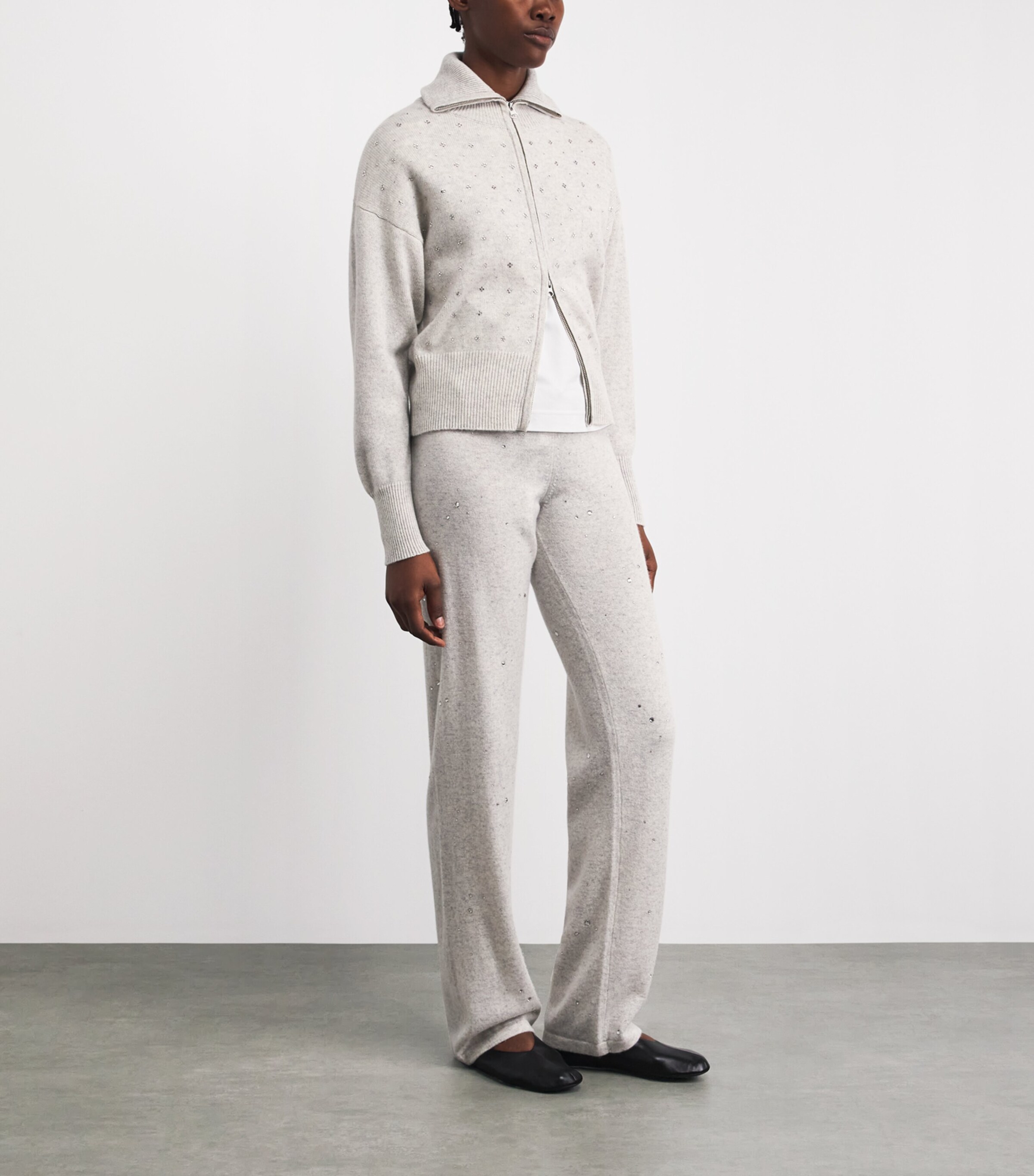 William Sharp Womens Cashmere Crystal-Embellished Bomber Jacket Silverhaze Crystal Image 2