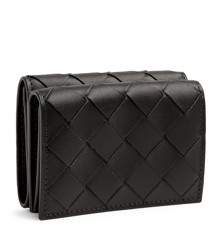 Leather Intrecciato Trifold Wallet DARK GREEN-SILVER Image 3