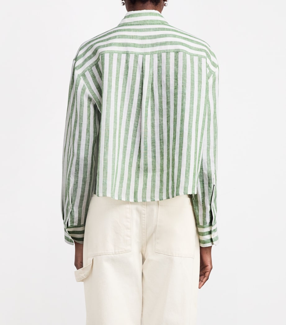 Weekend Max Mara Womens Linen Stripe Shirt Green Image 4