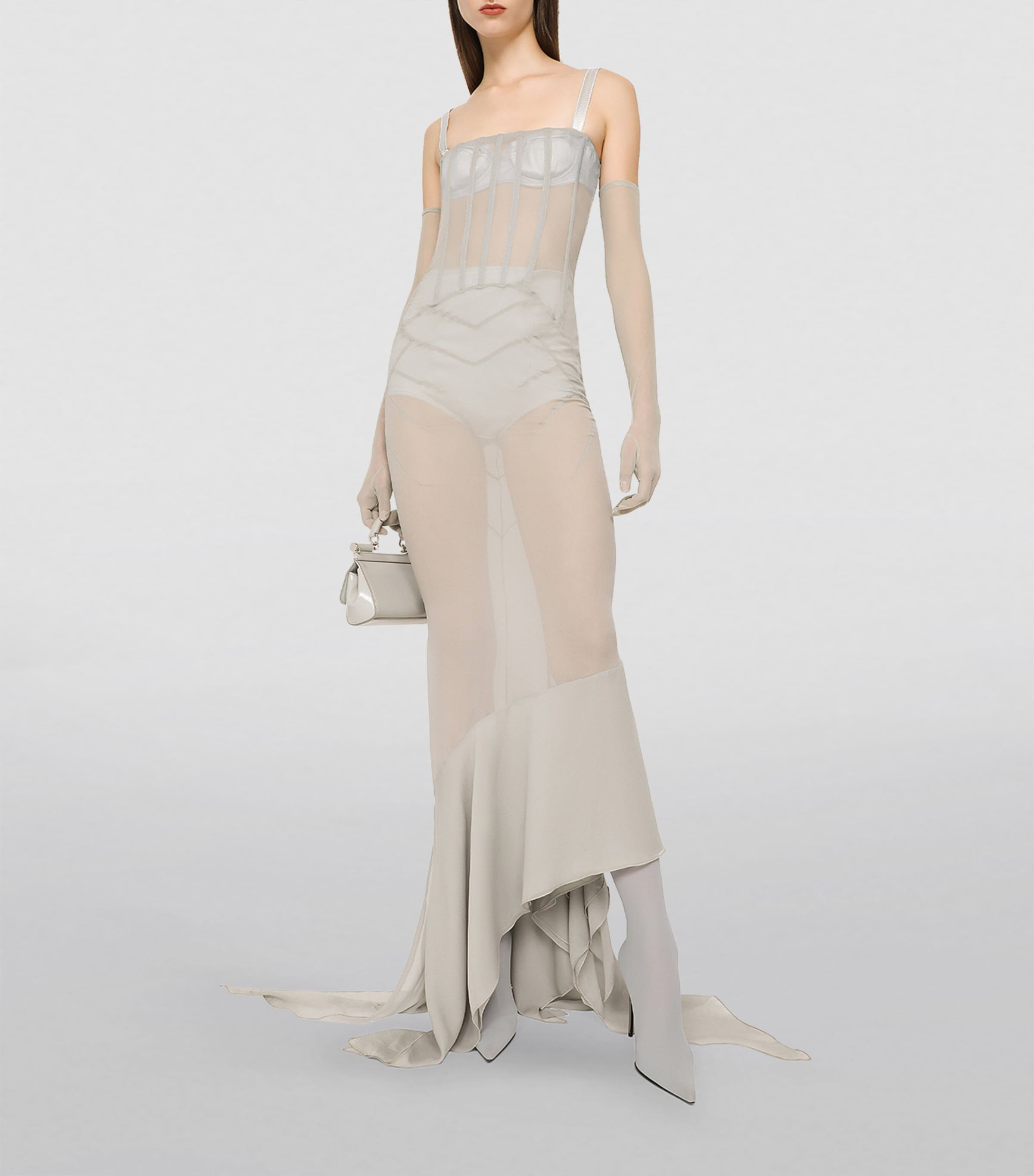 Dolce&Gabbana Womens KIM DOLCE&GABBANA Silk Semi-Sheer Maxi Dress Grey Beige Image 5