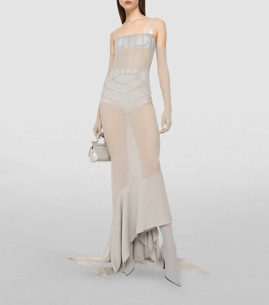 Dolce&Gabbana Womens KIM DOLCE&GABBANA Silk Semi-Sheer Maxi Dress Grey Beige Image 5