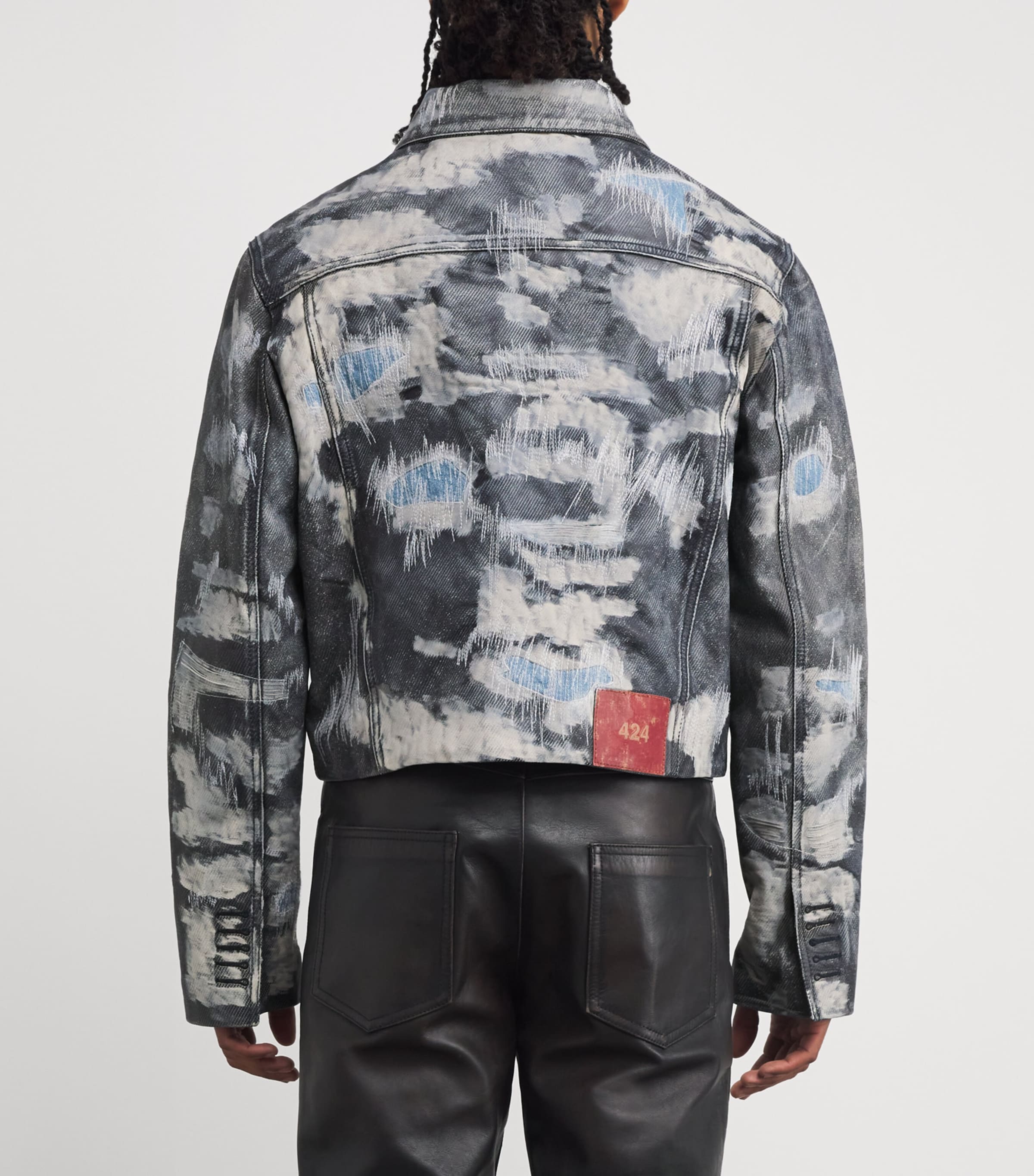 Denim-Effect Trucker Leather Jacket BLUE DENIM TEXTURE Image 4