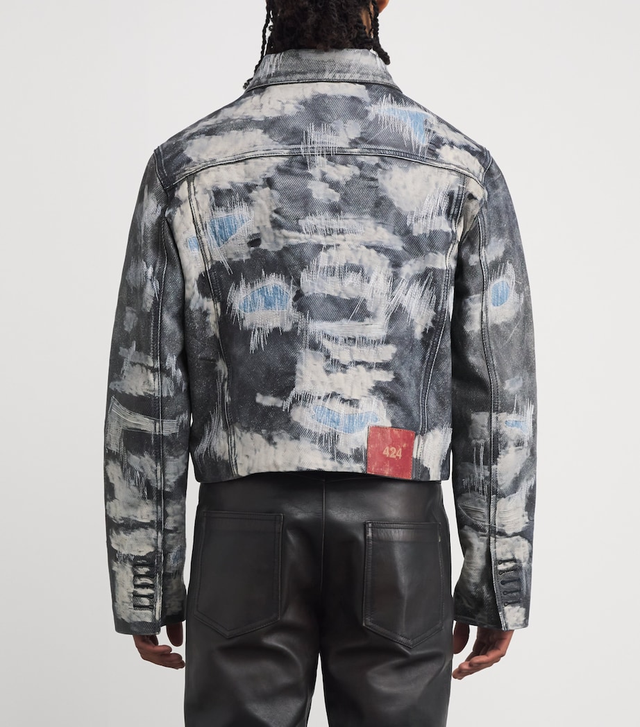 Denim-Effect Trucker Leather Jacket BLUE DENIM TEXTURE Image 4