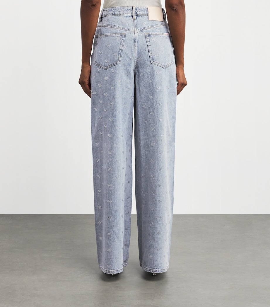 Bow Embellished Wide-Leg Jeans BLUE Image 4