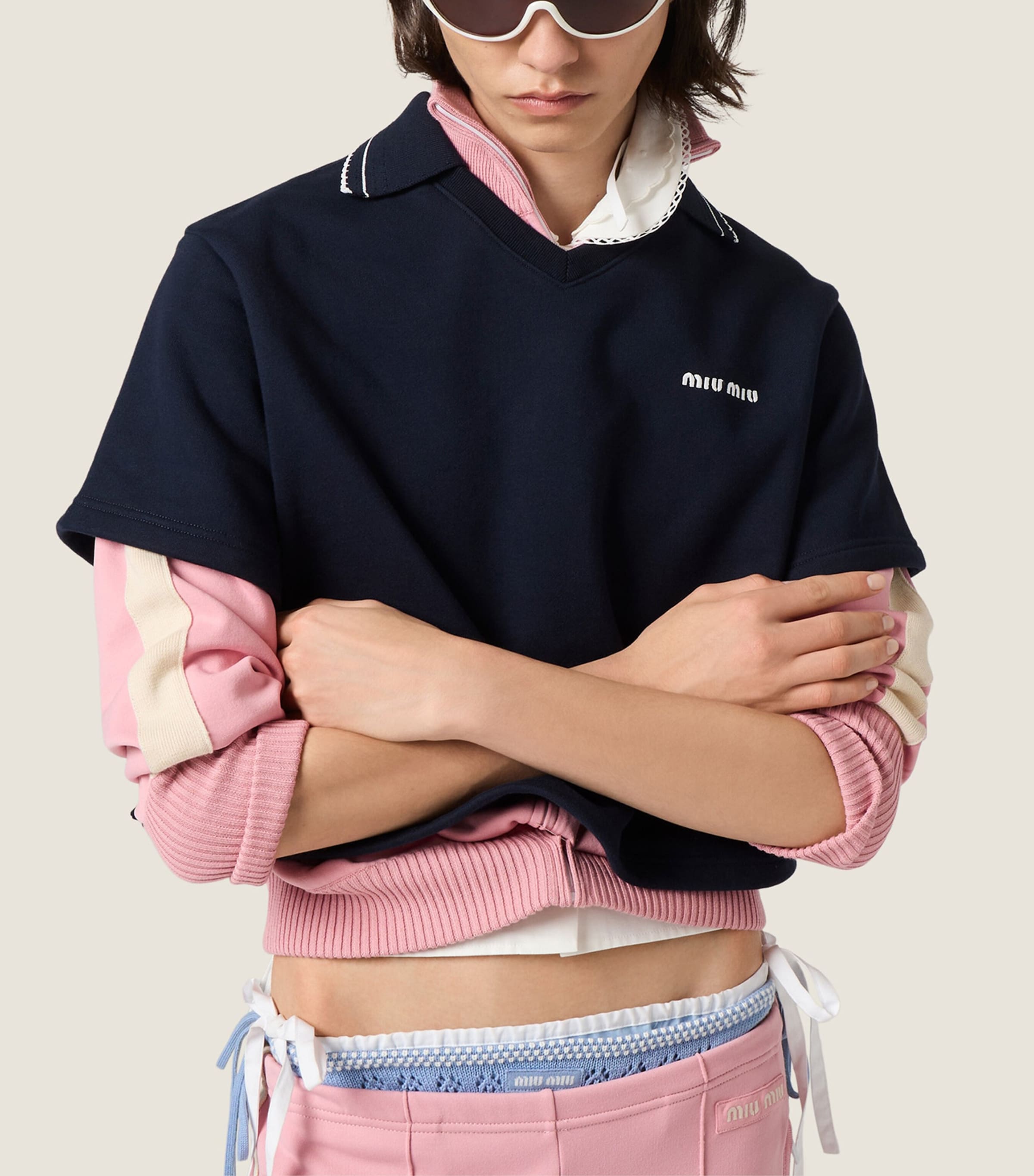 Miu Miu Womens Cotton Cropped Logo Sweatshirt Blue Image 6
