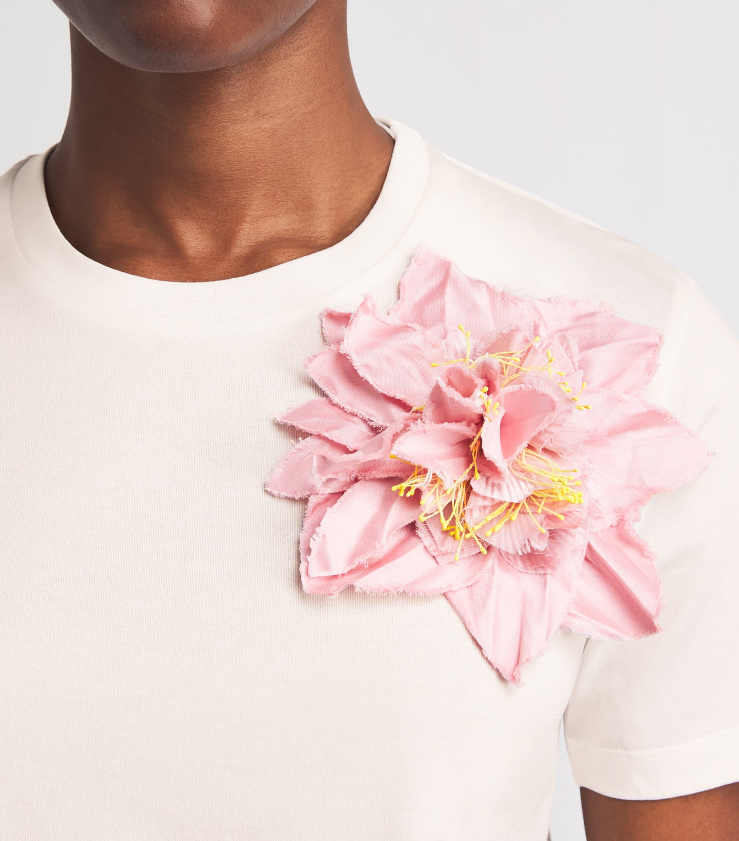 Tory Burch Womens Cotton Floral Appliqué T-Shirt Snw Wht/lght Pik Image 3