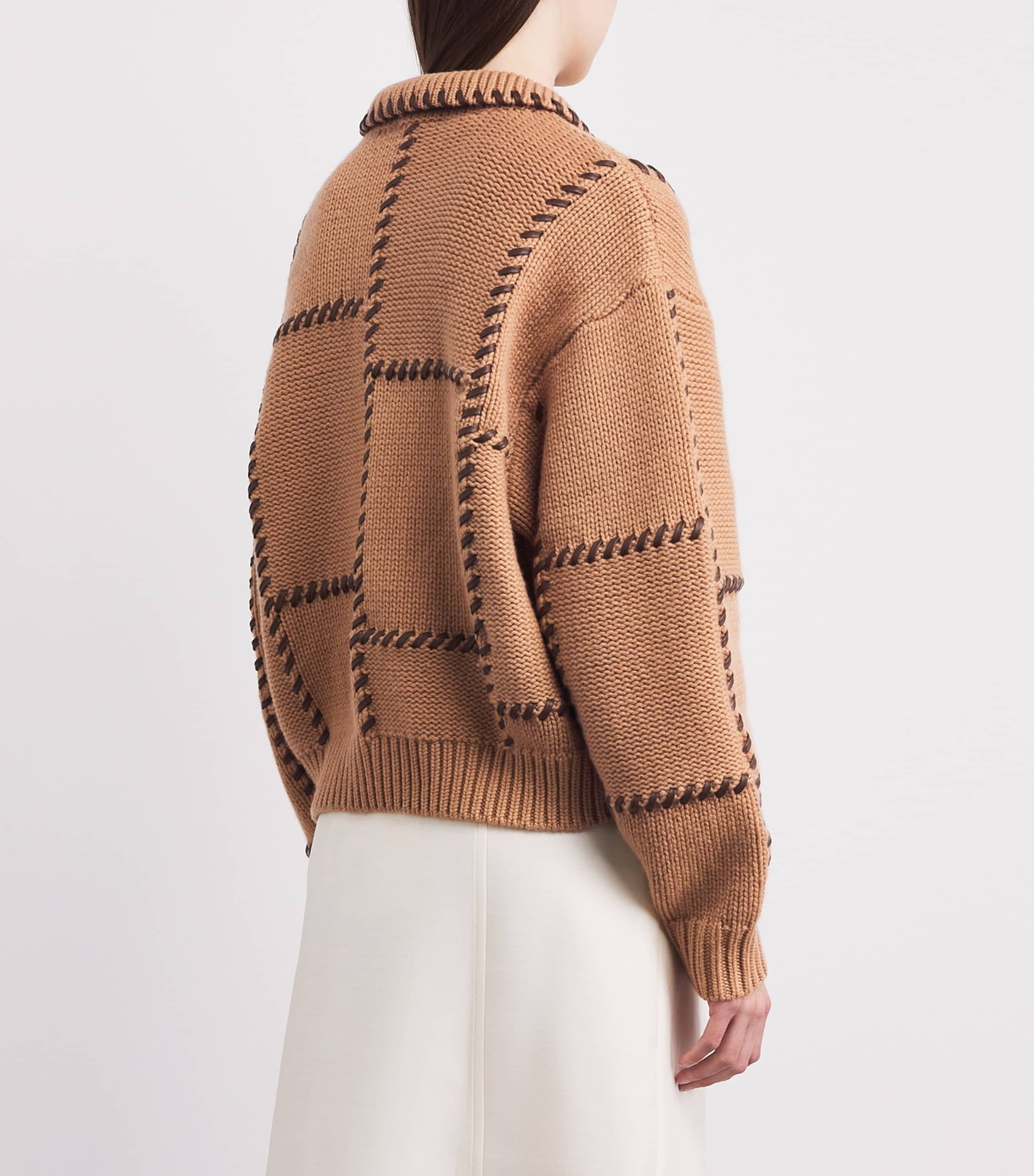 FRAME Womens Wool-Cashmere Leather-Stitch Sweater Caml Camel Image 5