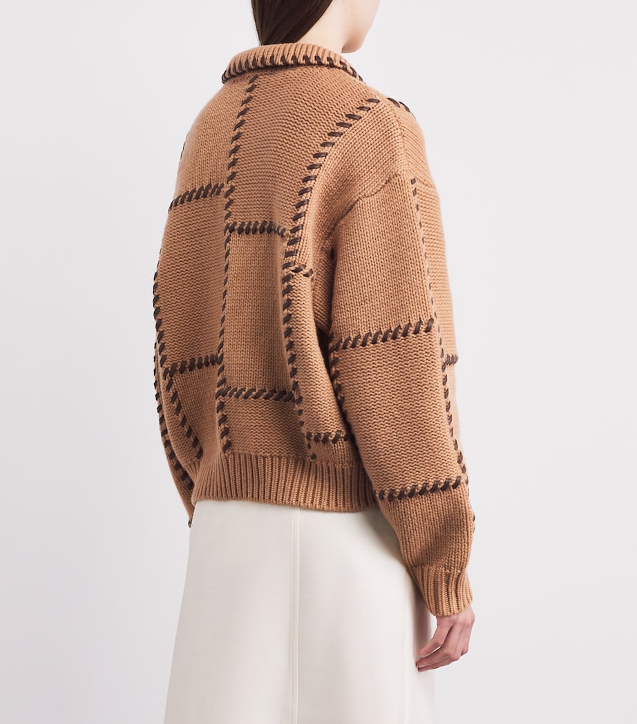 FRAME Womens Wool-Cashmere Leather-Stitch Sweater Caml Camel Image 5