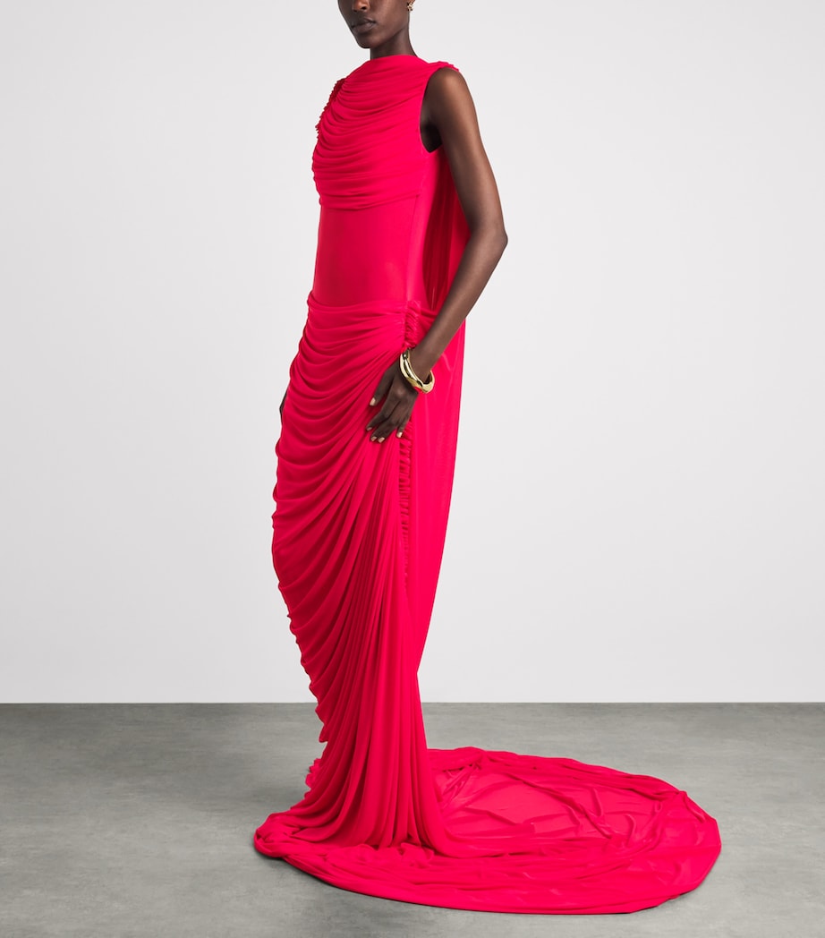 Ziyad Buainain Womens Mesh Ruched Gown Red Image 2